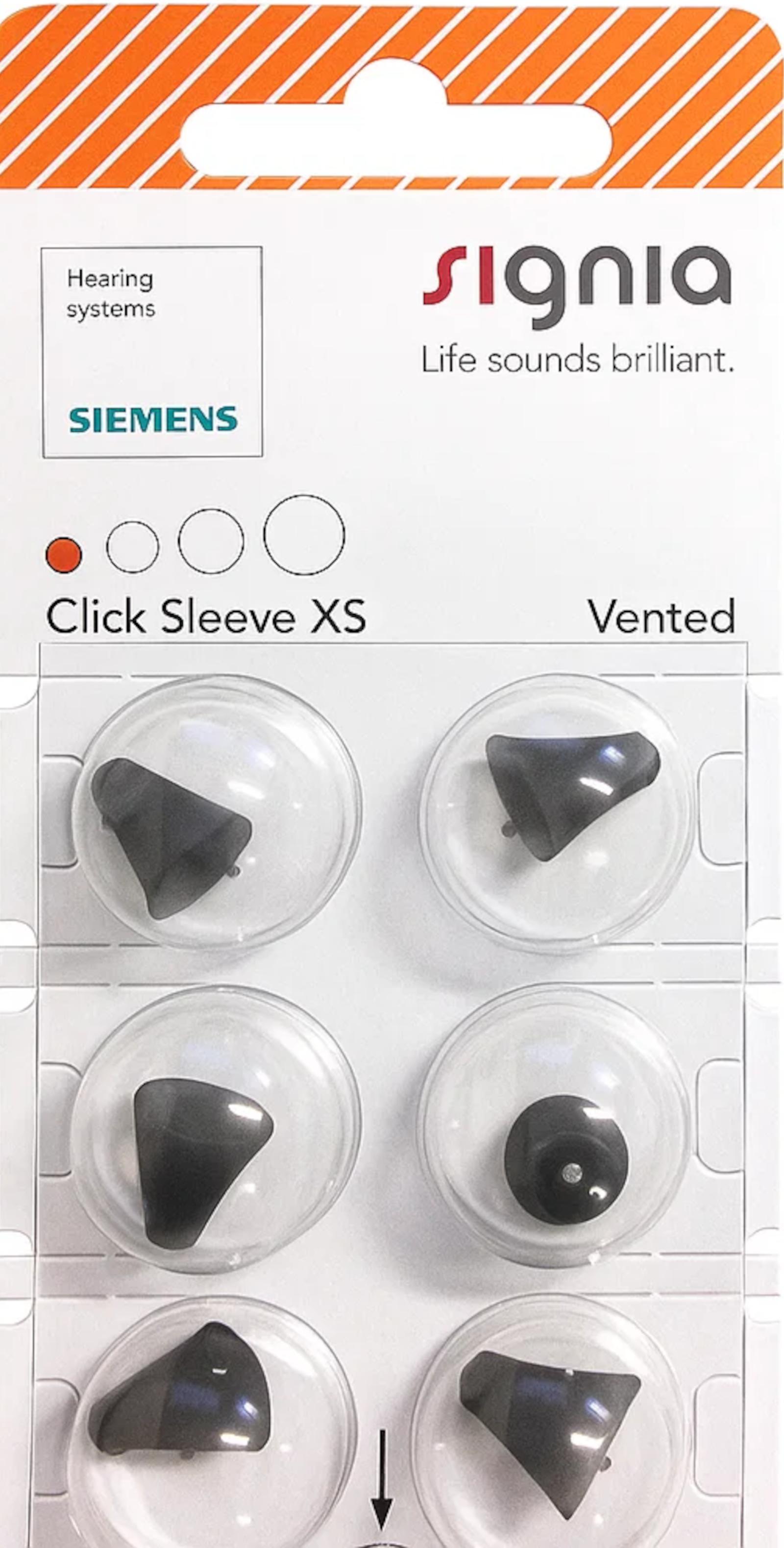 Signia Click Sleeve Vented XS Domes 6er Blister Orange Hörgeräteschirmchen Silikon 10951144