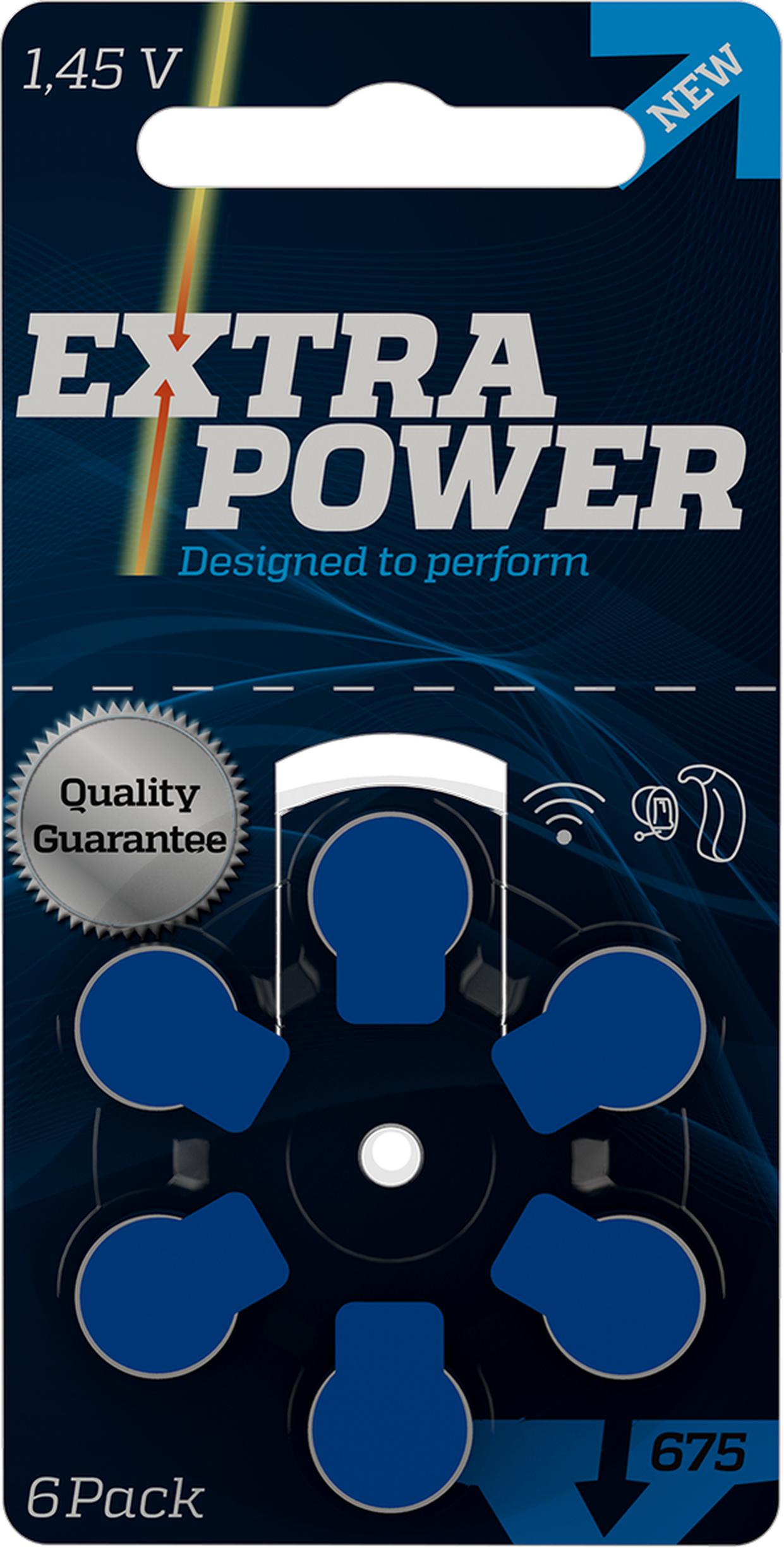 WSA Extra Power Gr. 675 Hörgerätebatterien 6er Blister PR44 Blau 24600 675AUX-6XPOWER