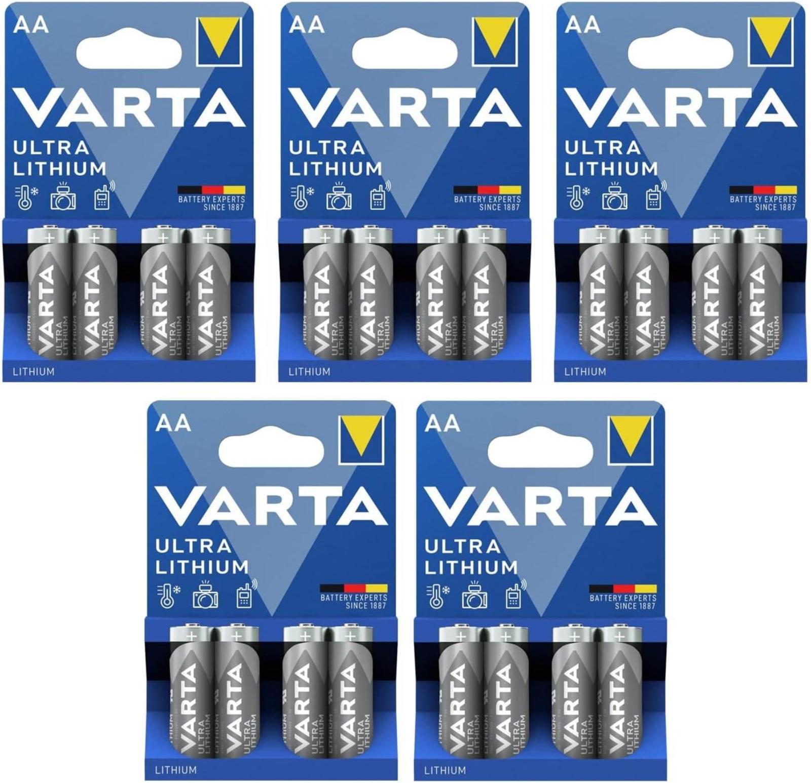 Varta 5x Ultra Lithium AA Batterie Mignon FR14505 6106 1.5V V61064 4er Blister  für Walkie-Talkie, Digitalkamera Sicherheitsgeräte Rauchmelder (20 Stück) V61064