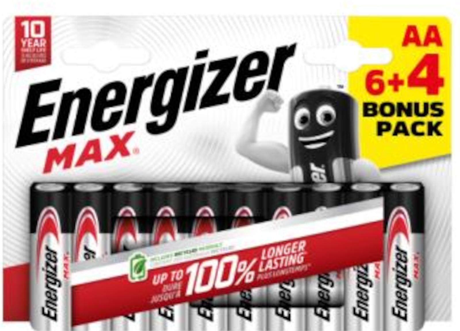 Energizer Max Packung mit 6+4 AA-Batterien LR6 Alkaline