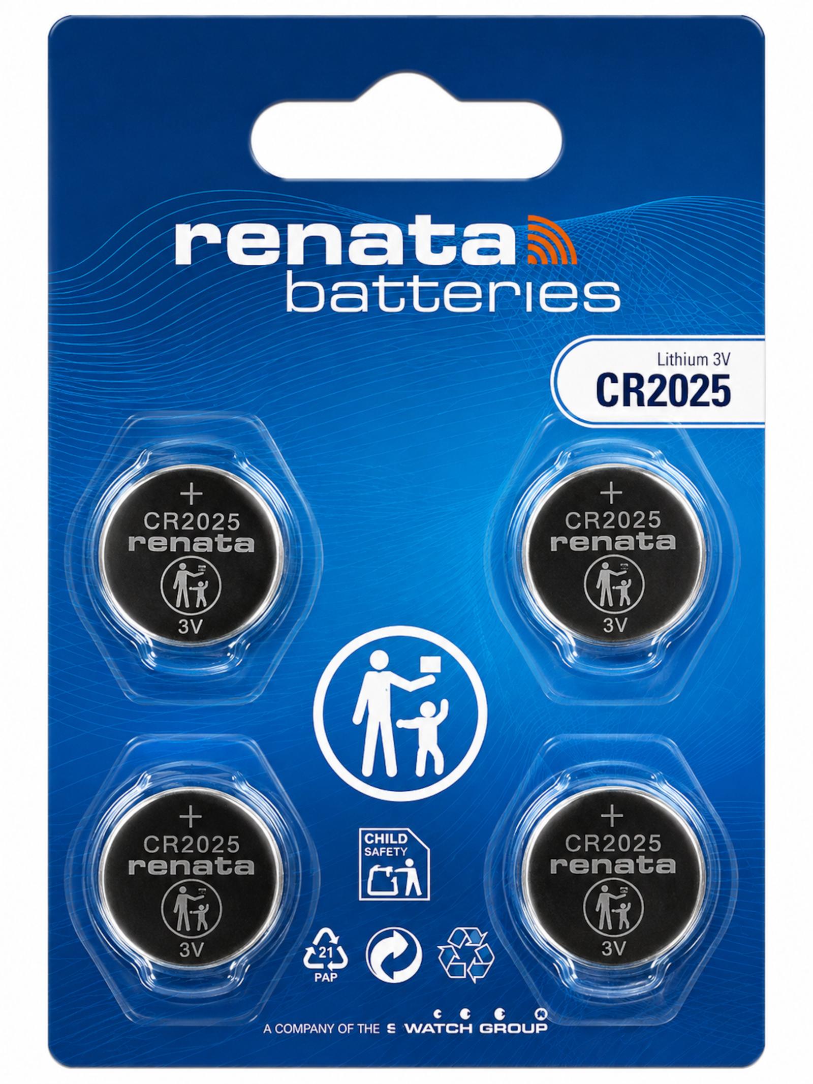 Renata CR2025 3V Lithium Batterie Knopfzelle 4er Blister CR2025