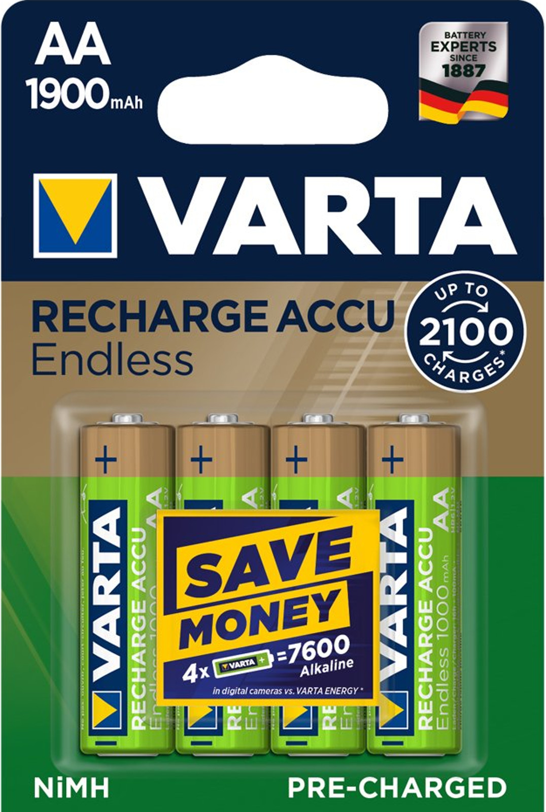 Varta RECHARGE ACCU Endless AA 4er Blister 1900 mAh Akku NiMH 1,2V Mignon 56676