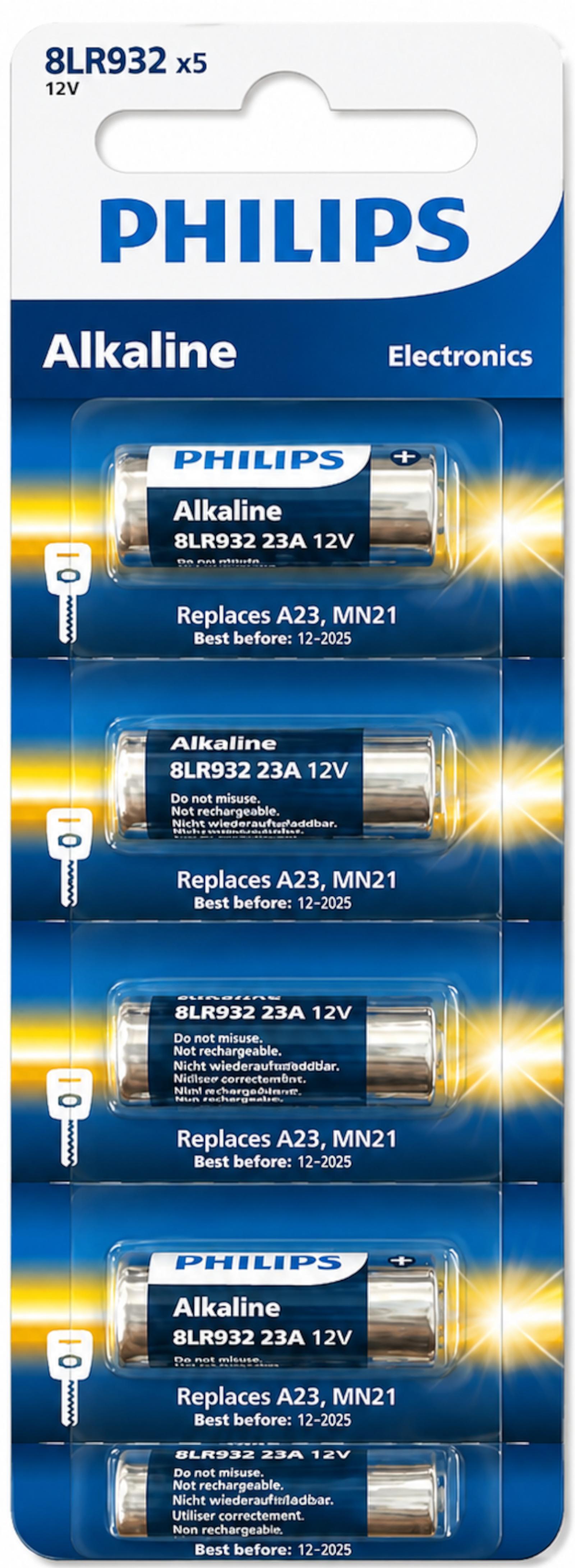 Philips Alkanline Batterie A23 8LR932 5er blister 12V 8LR932/01B
