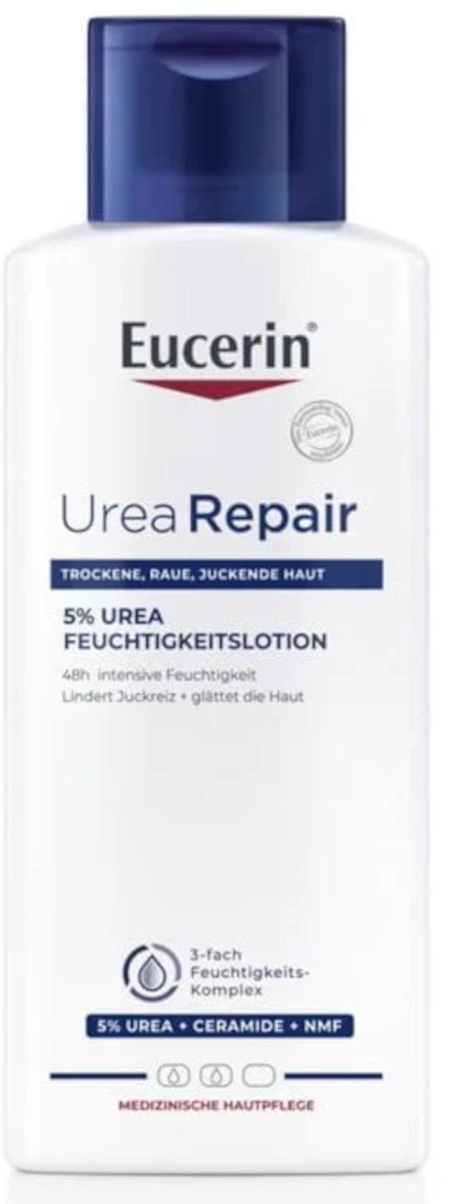 Beiersdorf Eucerin UreaRepair 5% Urea 250ml Feuchtigkeitslotion 48h intensive Feuchtigkeit für Lindert Juckreiz + glättet die Haut 11678142
