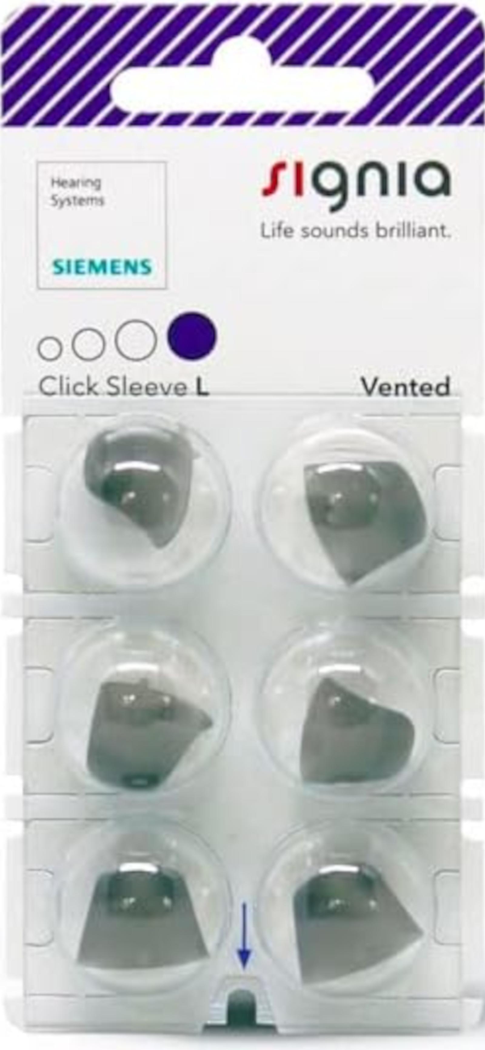Signia Click Sleeve Vented L Domes 6er Blister Lila  Hörgeräteschirmchen Siliko connexx 10951150