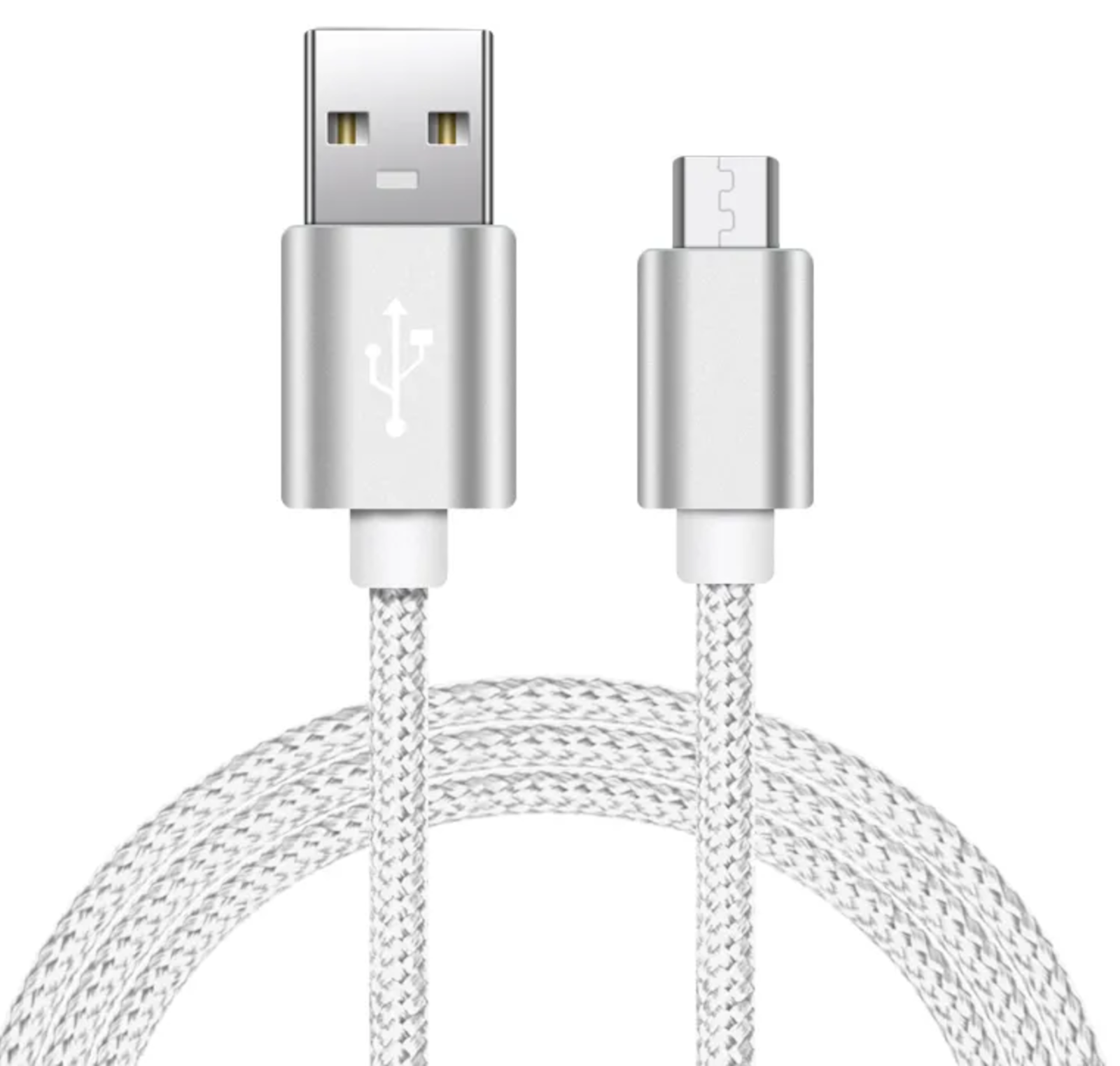 EWANTO 1m USB-A (m) auf micro USB (m) Kabel geflochten, Weiß Ladekabel 3A, für Android Smartphones für Tablets Kamera und Computer MULW-01