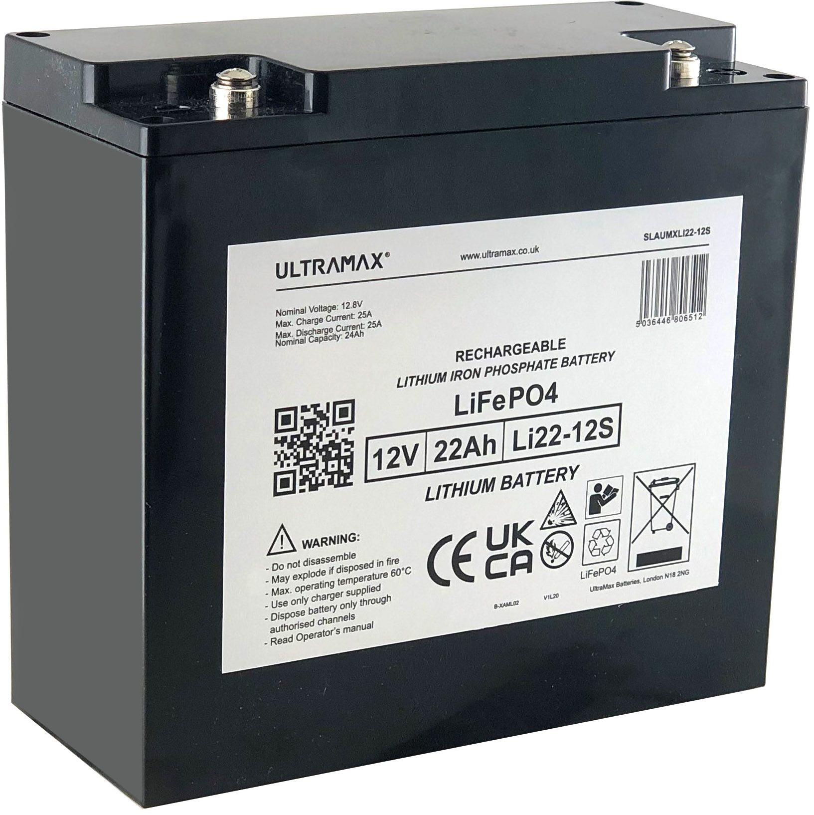 UltraMax SLAUMXLI22-12S wiederaufladbare Lithium‑Eisenphosphat‑Batterie (LiFePO₄) 12,8 V 22-12S