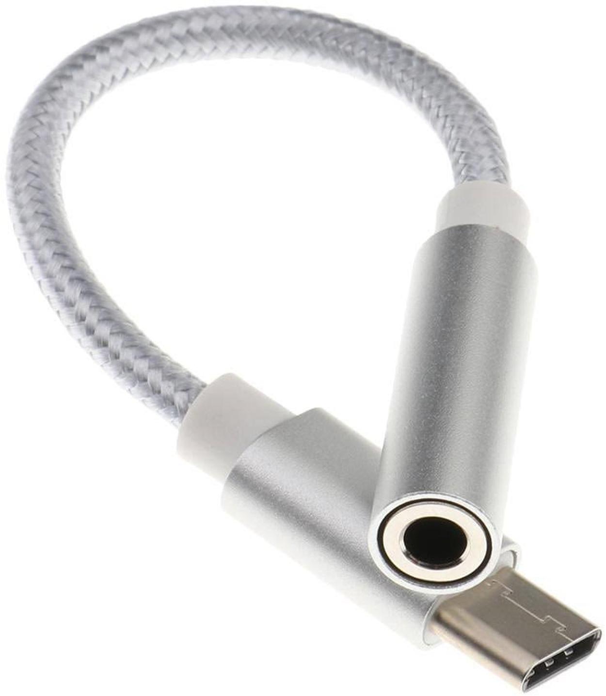 EWANTO 12cm USB-C (m) auf  3,5mm AUX (w) Klinke Audio Buchse Adapter Silber geflochten 3,5-Millimeter-Klinkenanschluss Musik Kopfhörer Earphone Headphone Jack Kompakt Klangqualität für Android Handy für Samsung für Xiaomi MKNO-002
