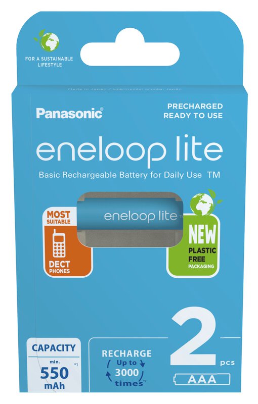 Panasonic eneloop lite 2er Blister AAA Ni-MH Akkus 550 mAh wiederaufladbar BK-4LCCE/2BE