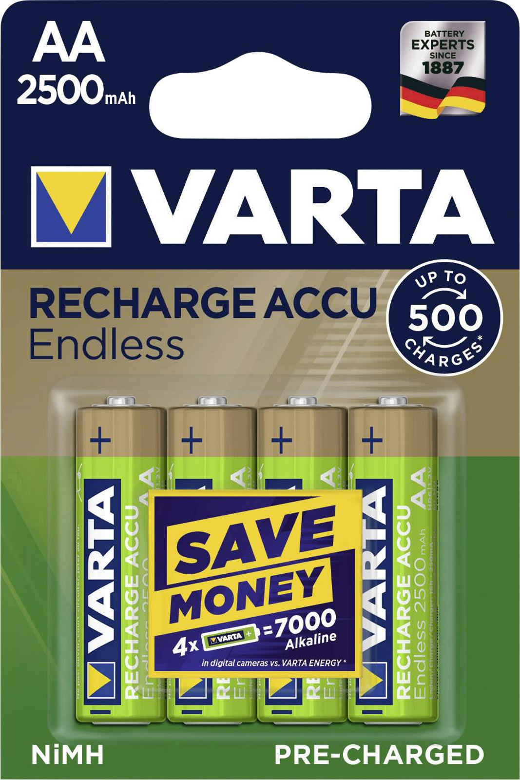 Varta RECHARGE ACCU Endless AA 4er Blister 2500 mAh Akku NiMH 1,2V Mignon 56686