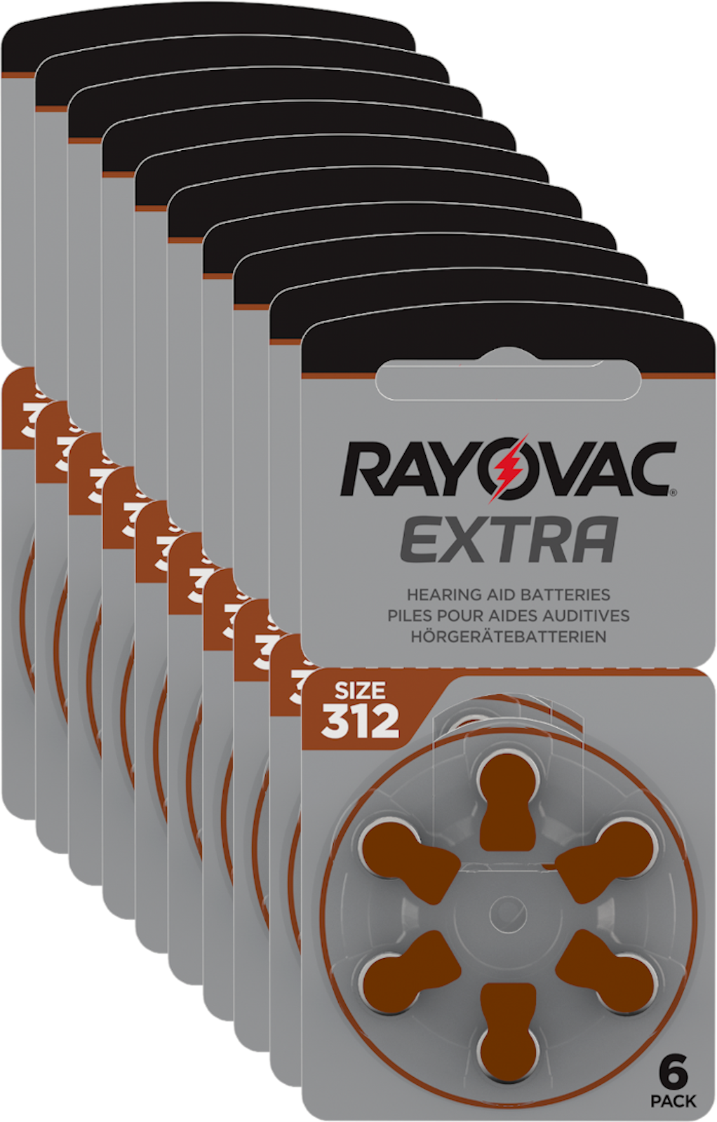 Rayovac 10x Extra Advanced Gr. 312 - 6er Blister Hörgerätebatterien PR41 Braun 24607 312AU-6XEMF