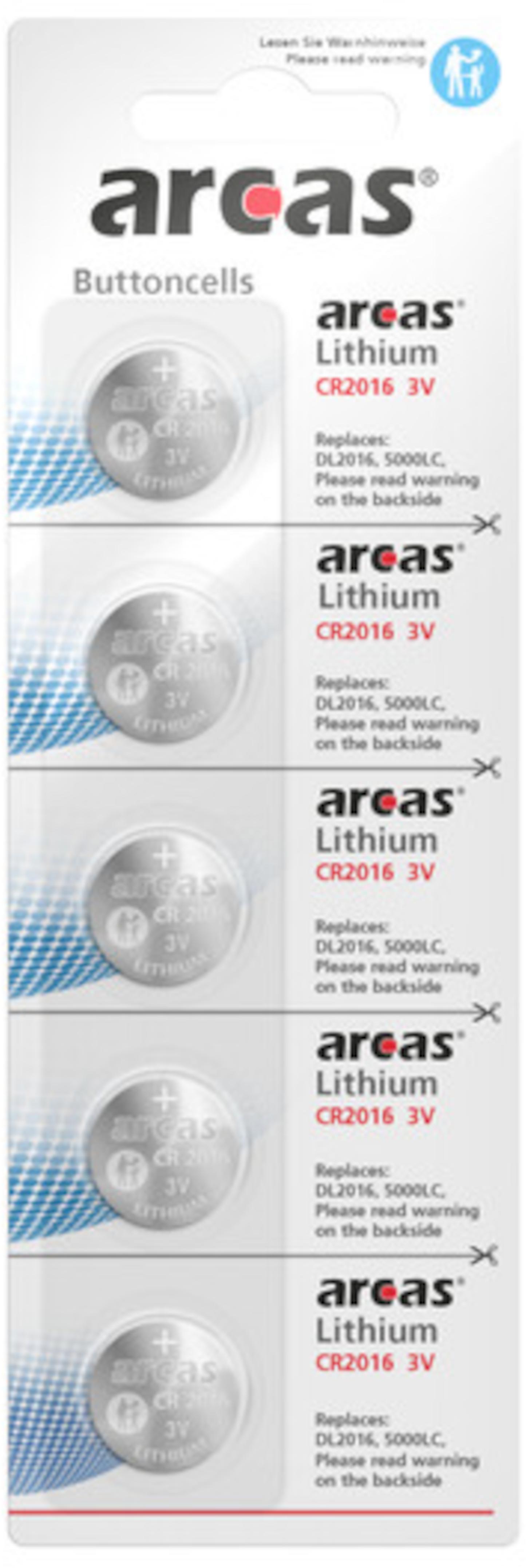 Arcas Lithium CR2016 Knopfzelle 3V 5er Blister 137 05016 Arcas Lithium CR2016 Knopfzelle 3V 5er Blister 137 05016