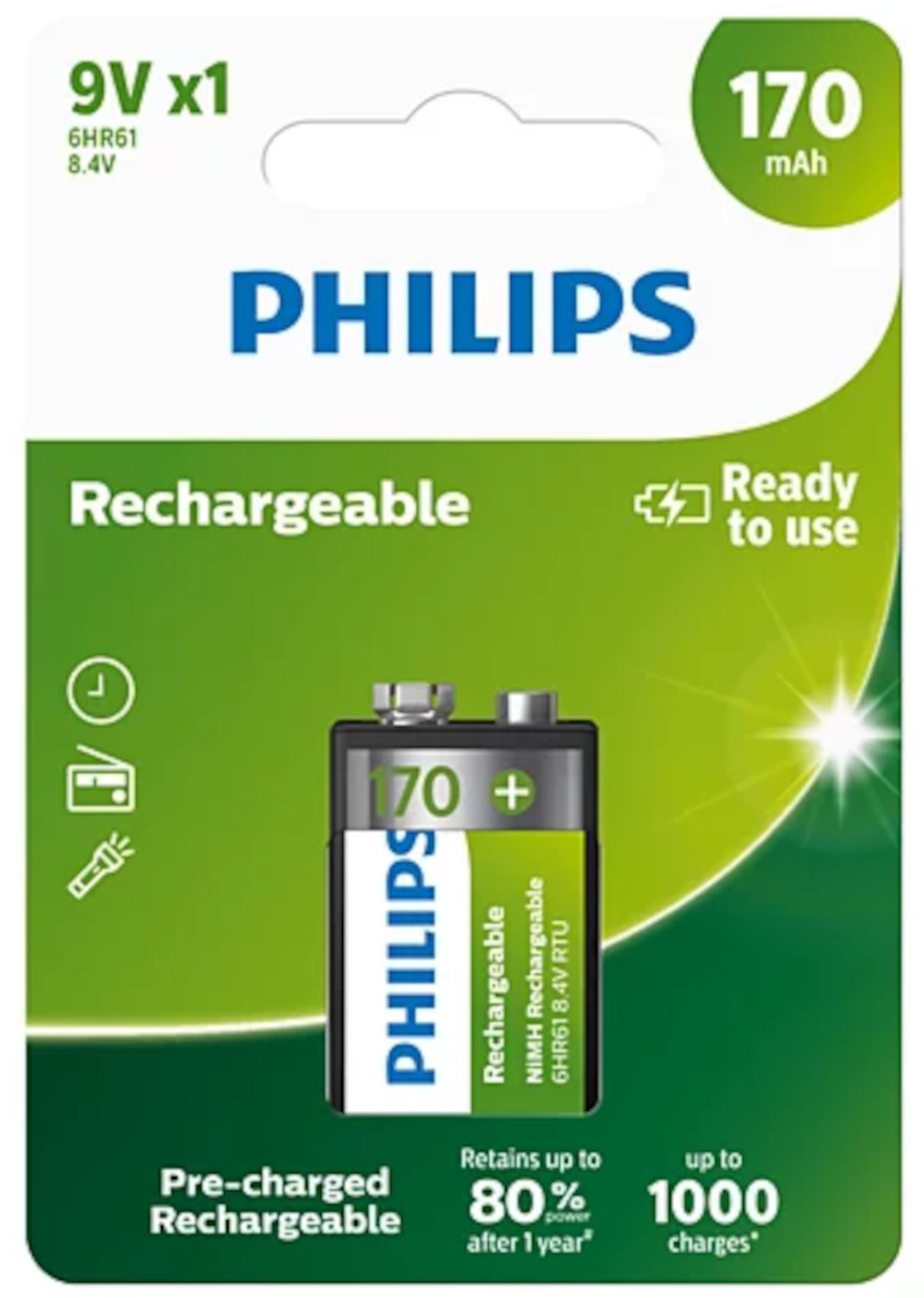 Philips Rechargeable NiMH 9V 170 mAh 1er Blister 9VB1A17/10
