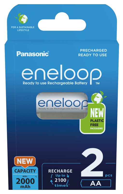Panasonic eneloop 2er Blister AA Ni-MH Akkus 2000 mAh wiederaufladbar BK-3MCDE/2BE
