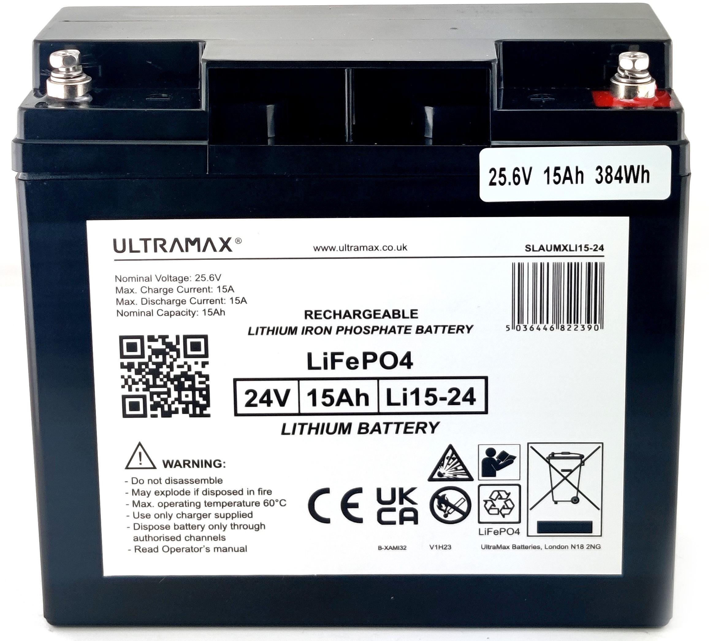 UltraMax SLAUMXLI15-24 Eisenphosphat-Batterie LiFePO₄ 24V SLAUMXLI15-24