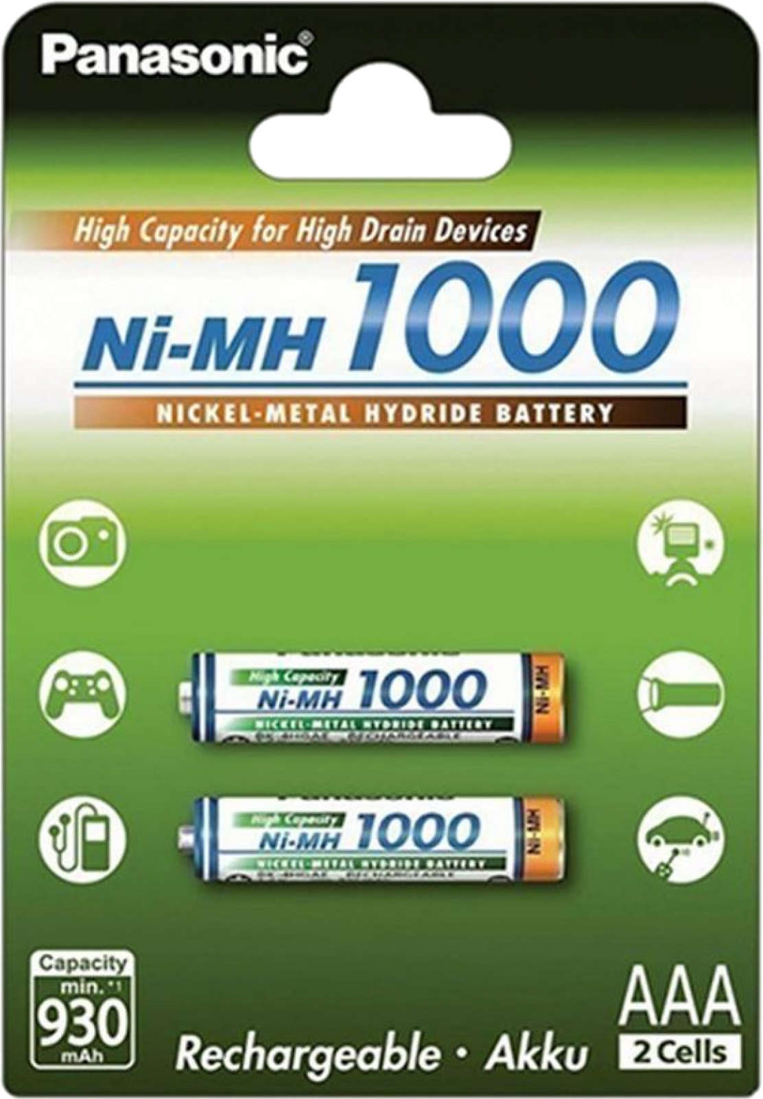 Panasonic 2x Panasonic AAA Akku Micro Ni-MH 1,2V 1000mAh 2er Blister - High Capacity for High Drain Devices BK-4HGAE/2BE
