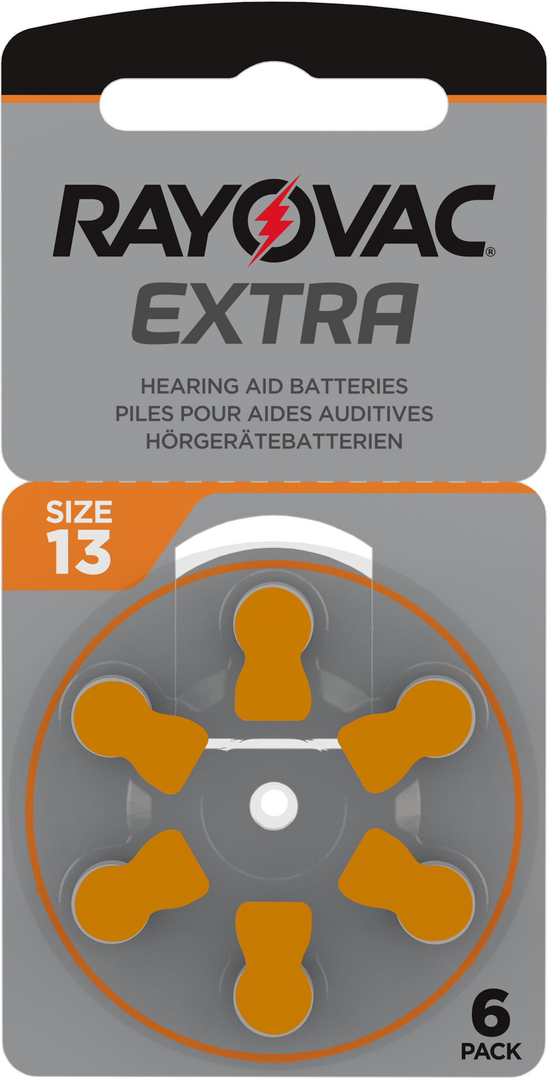 Rayovac Extra Advanced Gr. 13 - 6er Blister Hörgerätebatterien PR48 Orange 24606 13AU-6XEMF