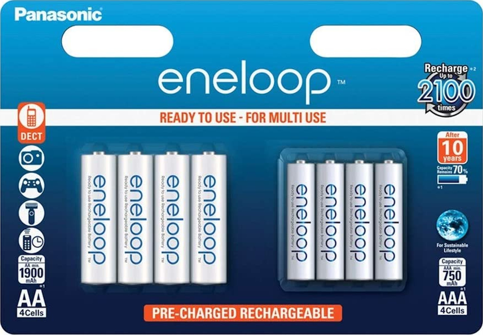 Panasonic eneloop AA Akku 4er Blister R6 + eneloop AAA Akku 4er Blister R03 im Kombiblister BK-KJMCCE44E