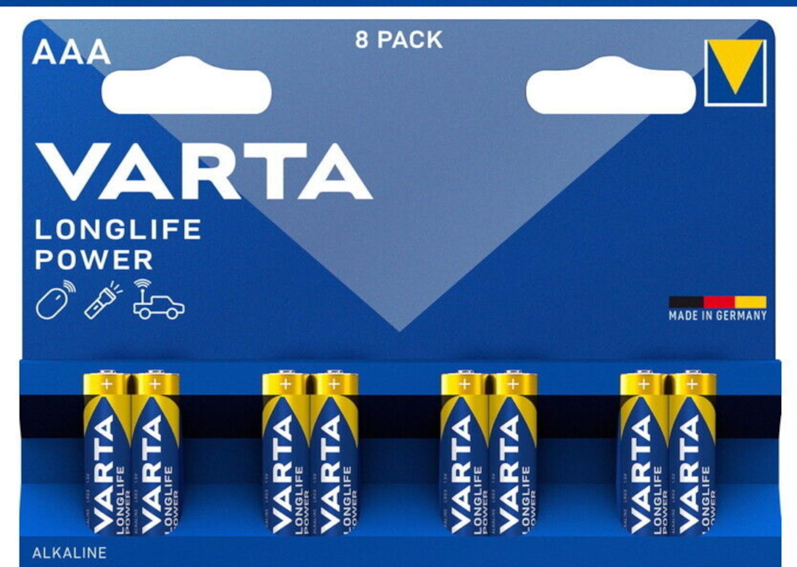 Varta 8er Blister LR03 Longlife Power AAA Alkaline Micro Batterien 1,5 V 4903