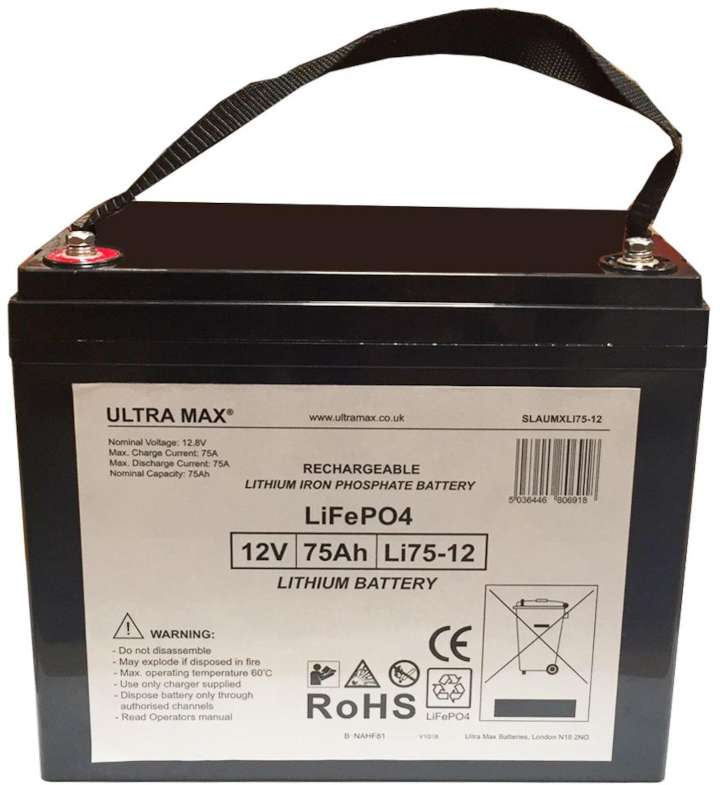 UltraMax SLAUMXLI 75-12 Lithium Eisenphosphat Batterie LiFePO₄ 12V SLAUMXLI 75-12
