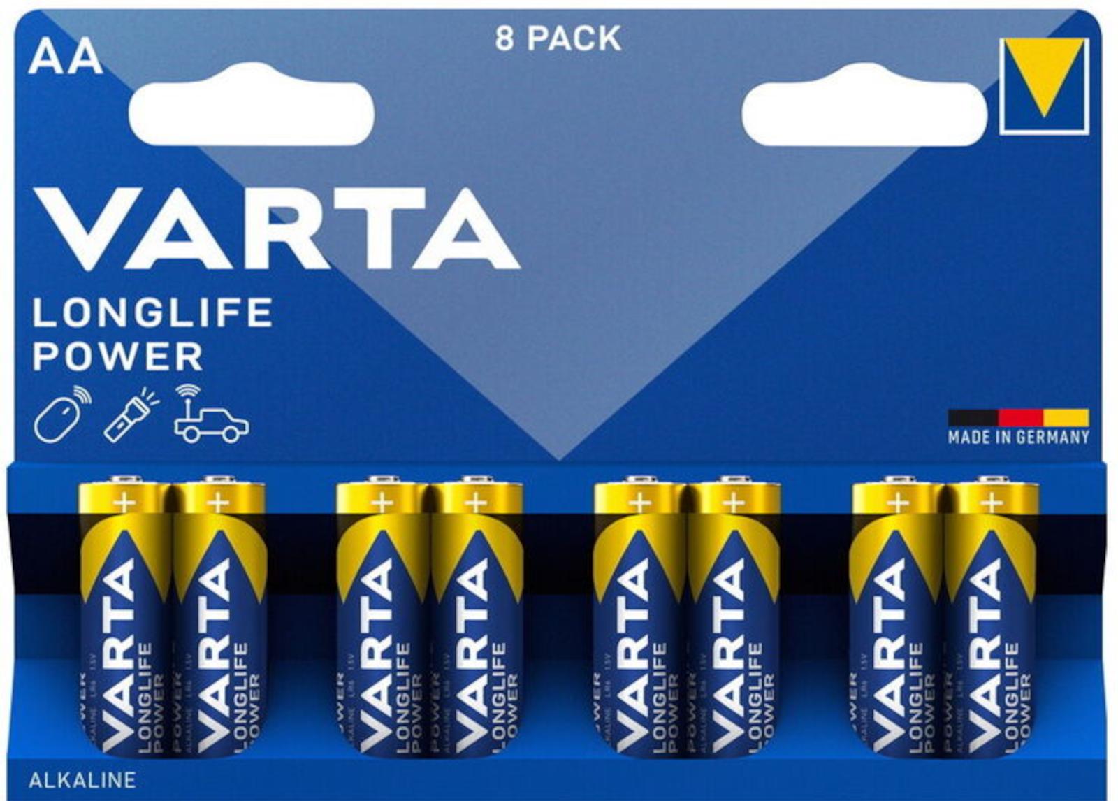 Varta 8er Blister Longlife Power AA LR6 Primär Alkali Mangan 1,5 V Mignon 4906