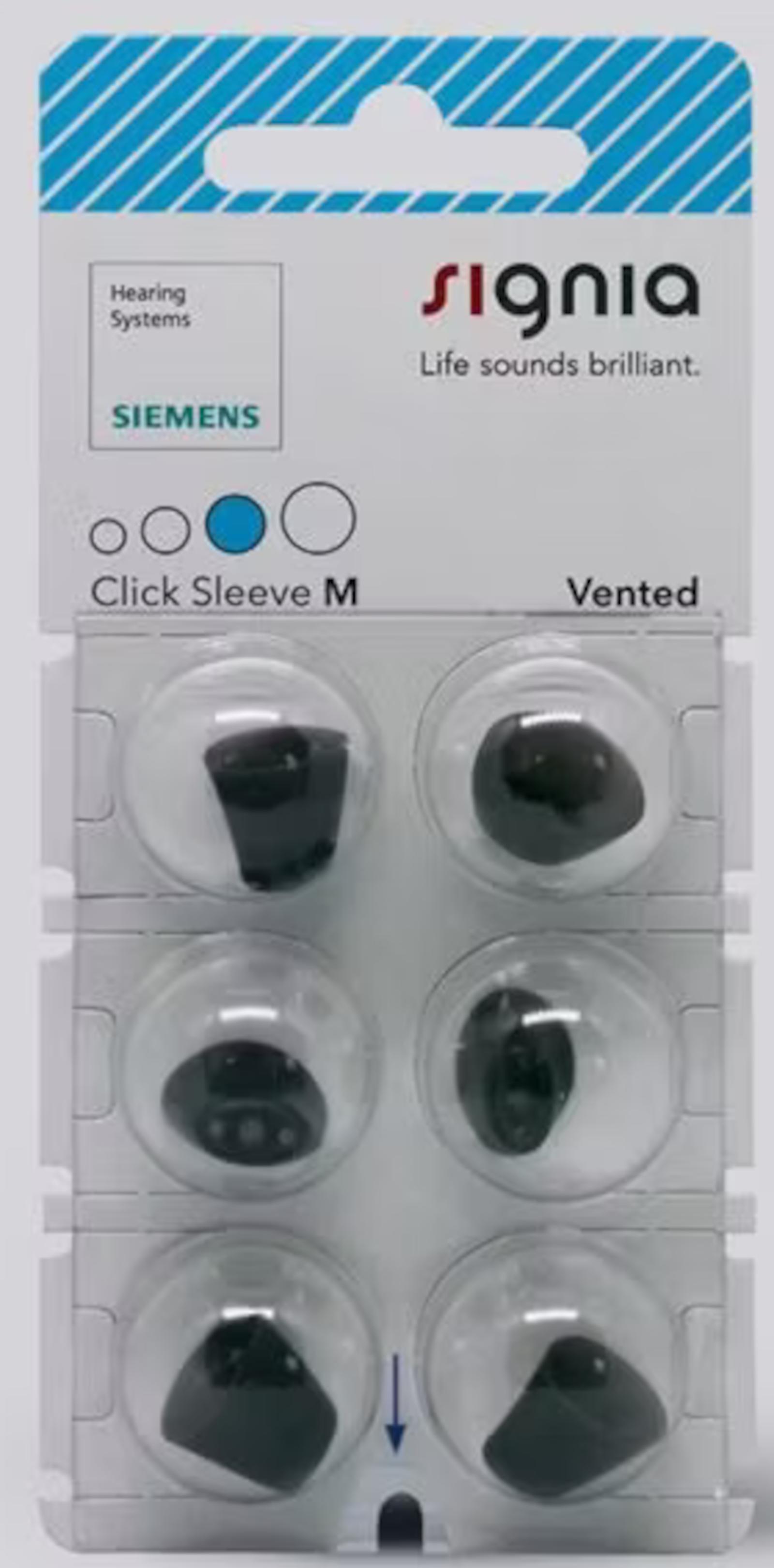 Signia Click Sleeve Vented M Domes 6er Blister Blau Hörgeräteschirmchen Silikon 10951043