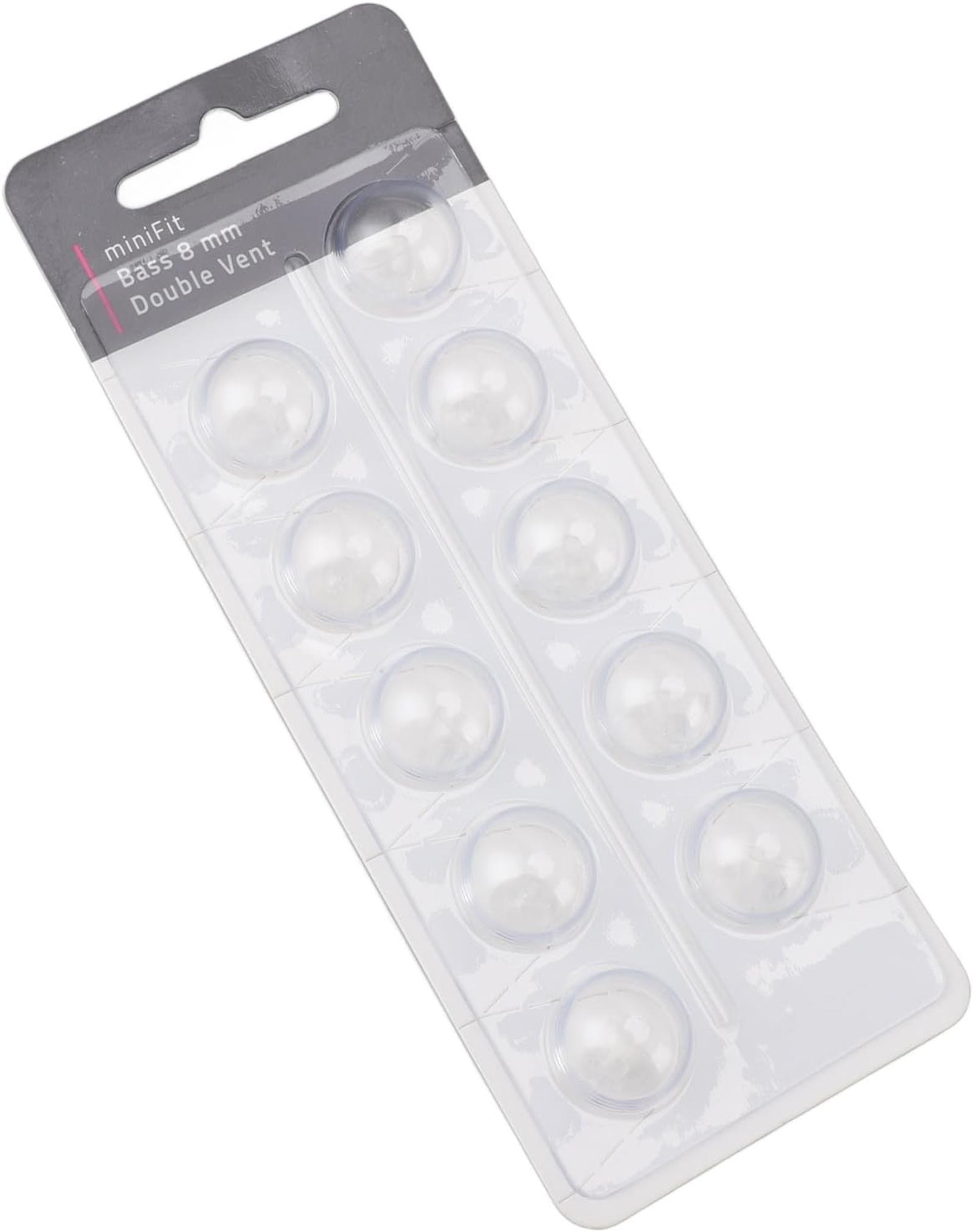 EWANTO miniFit 10er Blister Bass 8 mm Double Vent wie Oticon Kuppeln Schirmchen für oticon miniFit Ex-Hörer Hörgeräte Domes MF-01