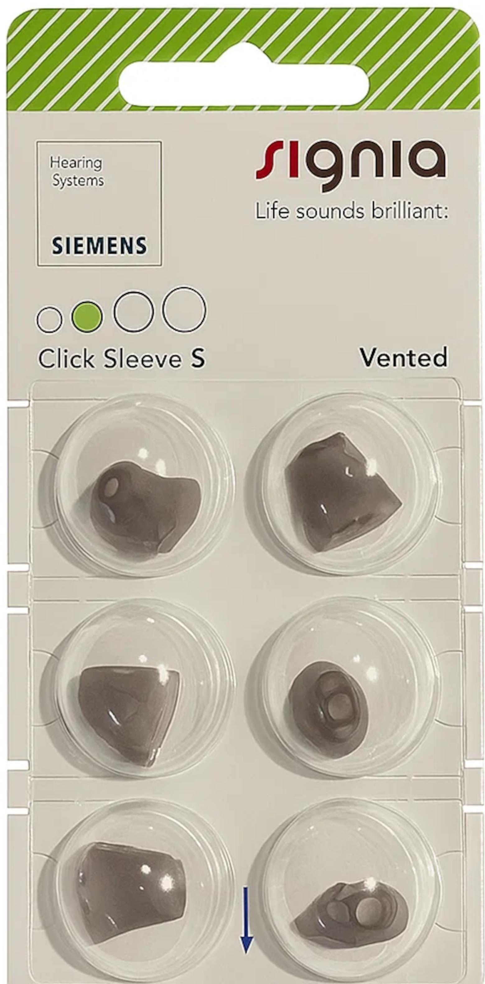 Signia Click Sleeve Vented S Domes 6er Blister Grün Hörgeräteschirmchen Silikon 10951041