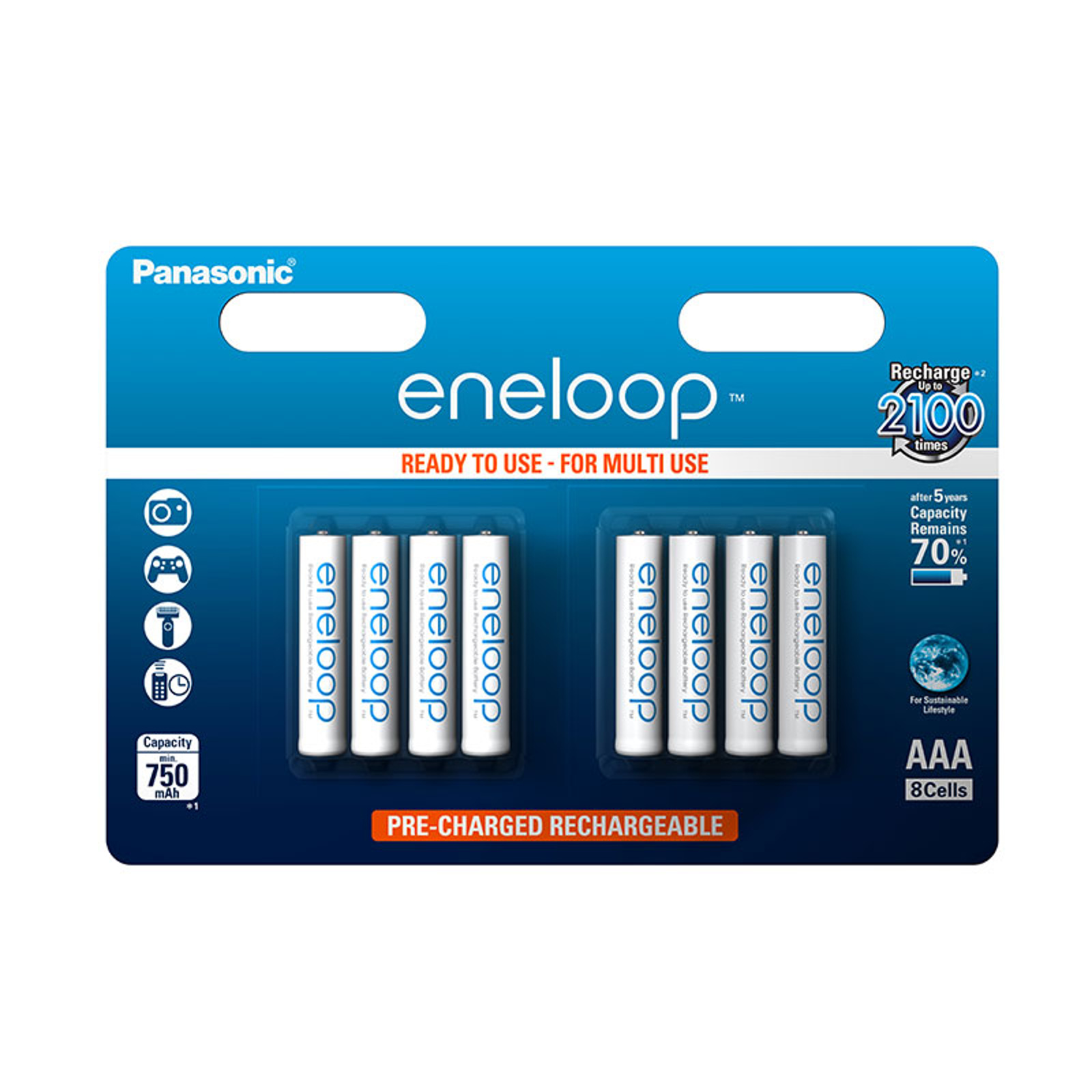 Panasonic eneloop AAA Akkus 8er Blister 750mAh Micro NiMH Ready-to-Use R03 weiß BK-4MCCE/8BE