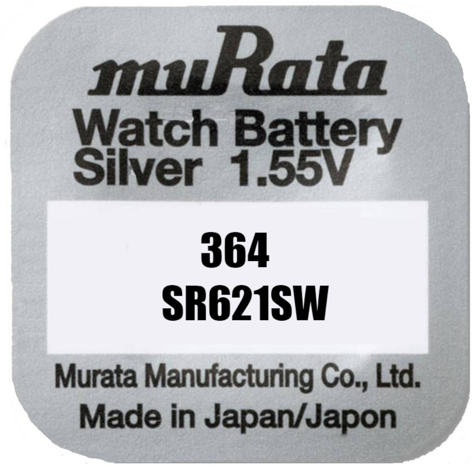muRata 364 Uhrenbatterie SR621SW Blister Silberoxid 1,55V 364