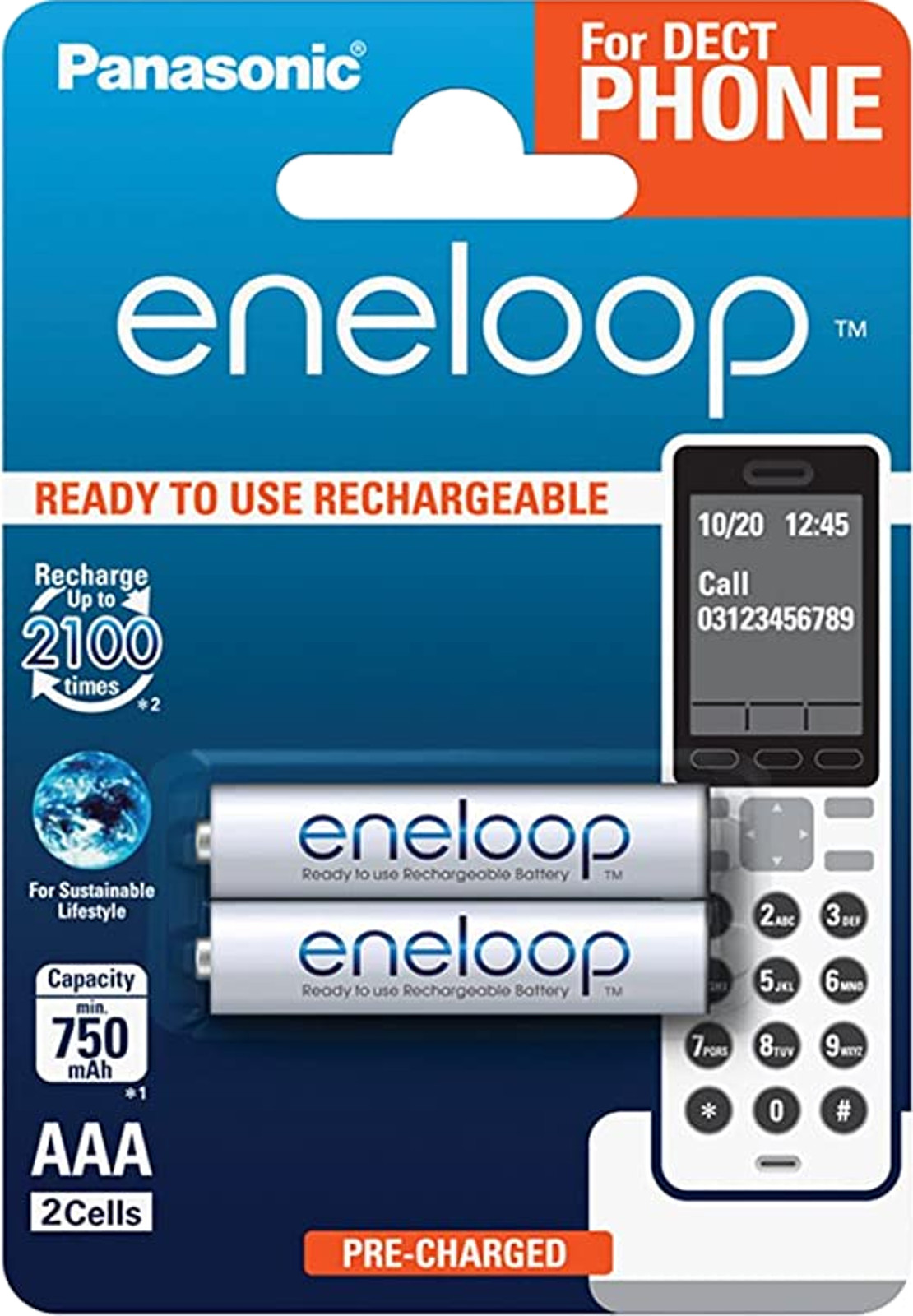 Panasonic eneloop AAA Akku For DECT PHONE 2er Blister HR03 BK-4MCCE/2DE
