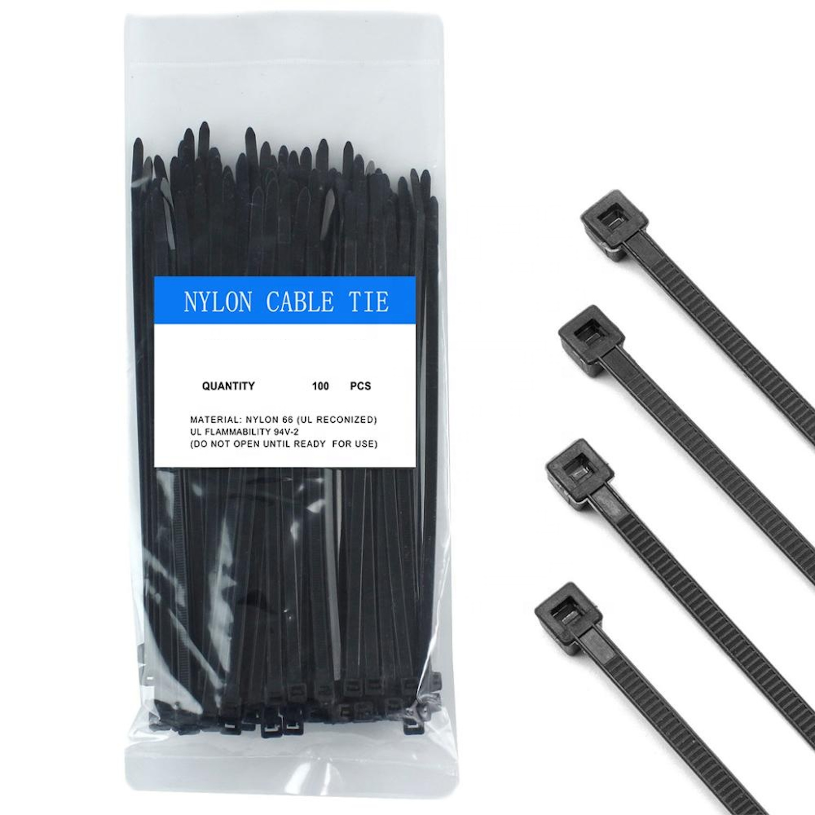 EWANTO Kabelbinder Set 100 Stück Länge 200 mm Durchmesser 2,5 mm Farbe Schwarz Nylon Kabelbinder für Ordnung in Haushalt Garten und Arbeit Zip Tie Set KB-5
