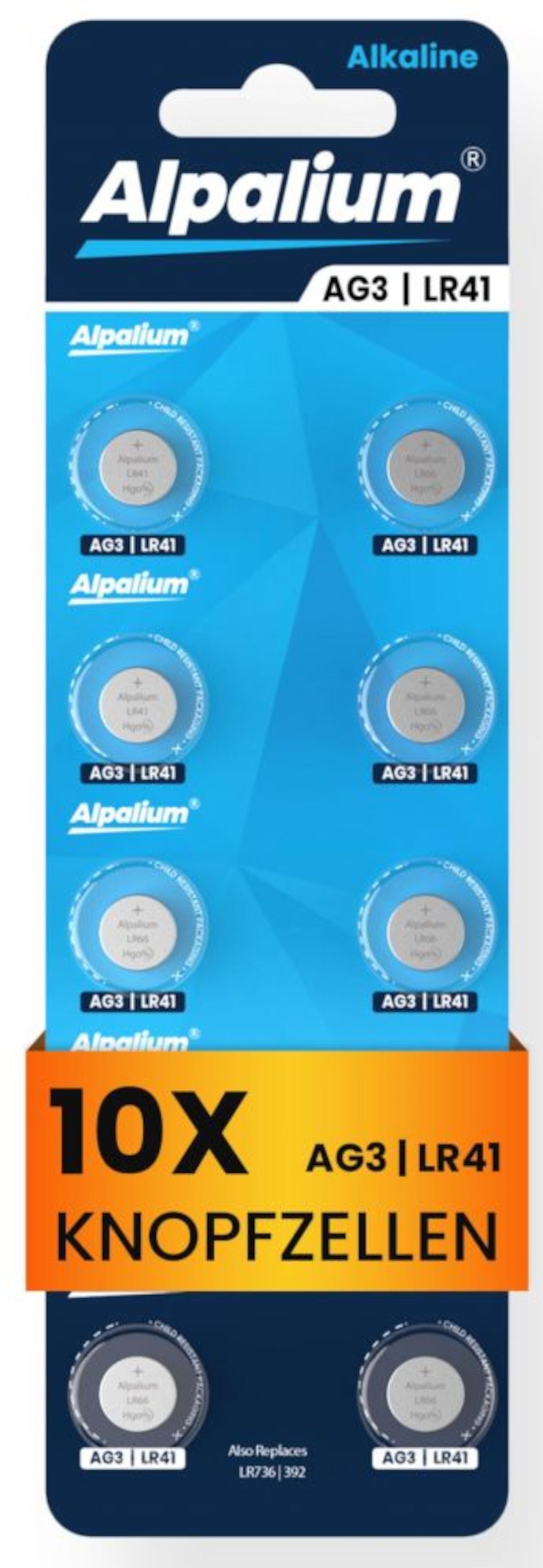 Alpalium AG3 LR4110er Blister Knopfzelle Alkaline 1,5V für Spielzeuge Autoschlüssel Taschenrechner 14051003
