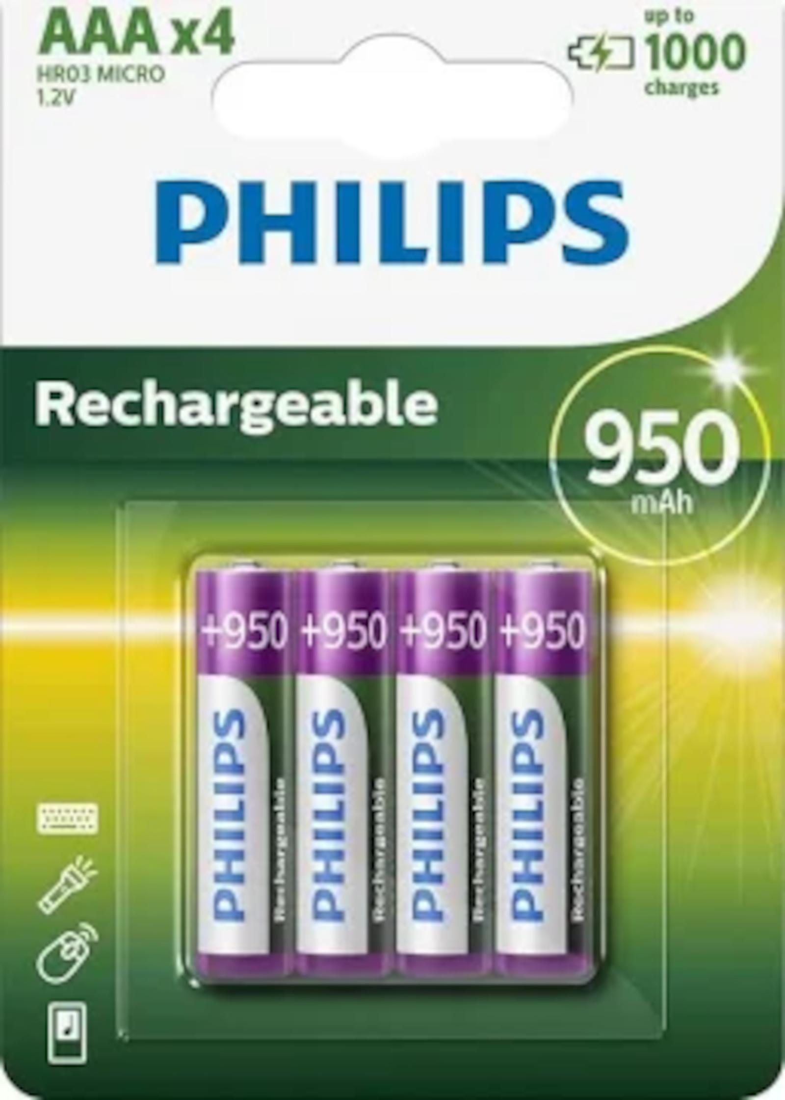 Philips Rechargeable NiMH AAA 950 mAh 4er Blister wiederaufladbar R03B4A95/10