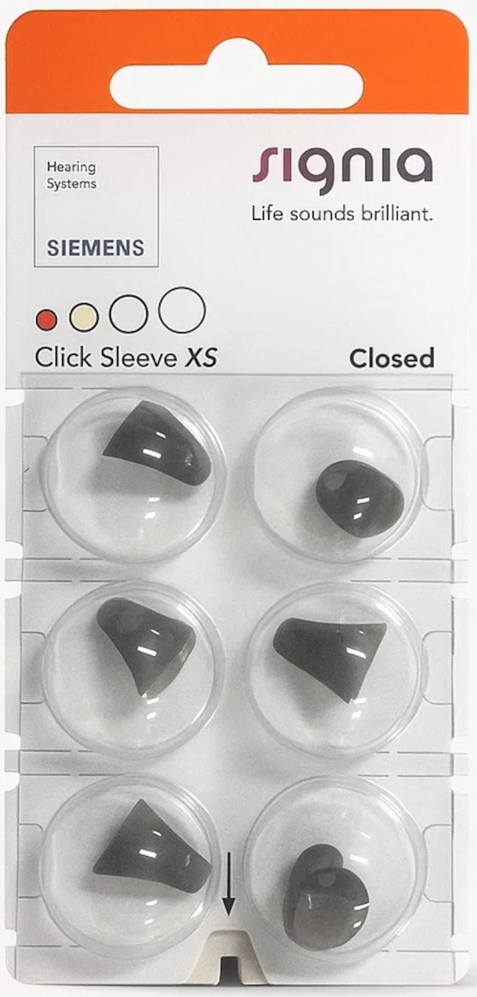 Signia Click Sleeve XS Closed Domes 6er Blister Orange Hörgeräteschirmchen Silikon 10951145