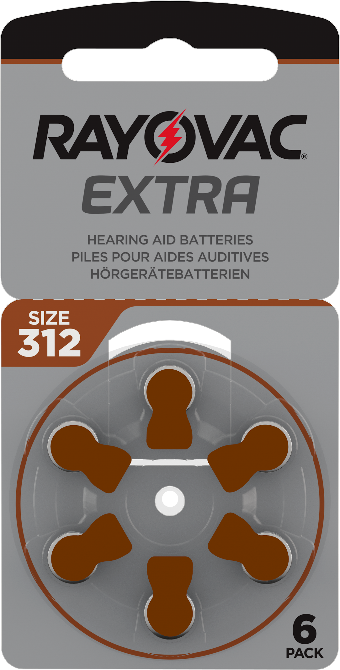 Rayovac 1000x Extra Advanced Gr. 312 Hörgerätebatterien 6er Blister PR41 Braun 24607 312AUX-6XEMF