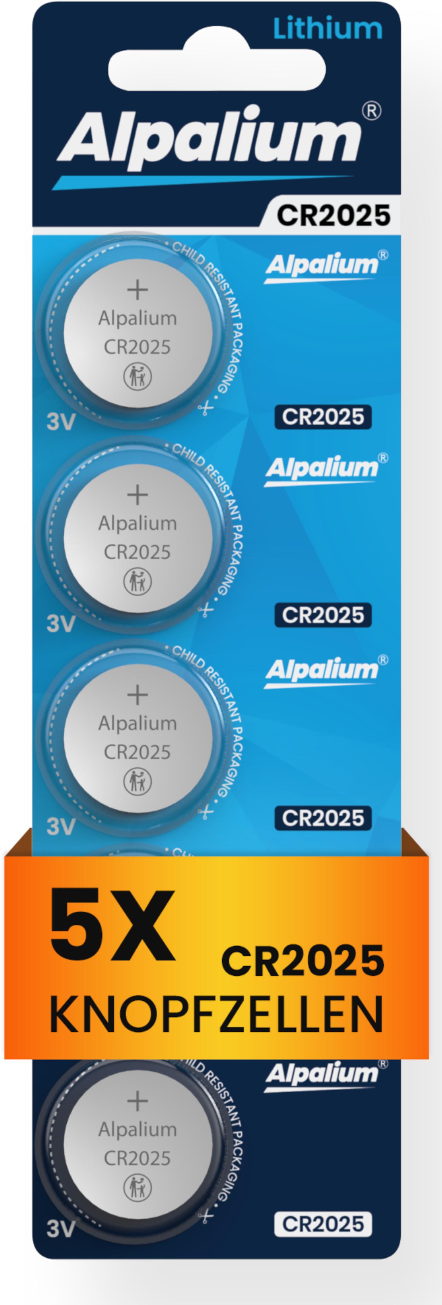 Alpalium CR2025 5er Blister Knopfzelle Lithium 3V für medizinische Geräte Schrittzähler Türklingel 15005025