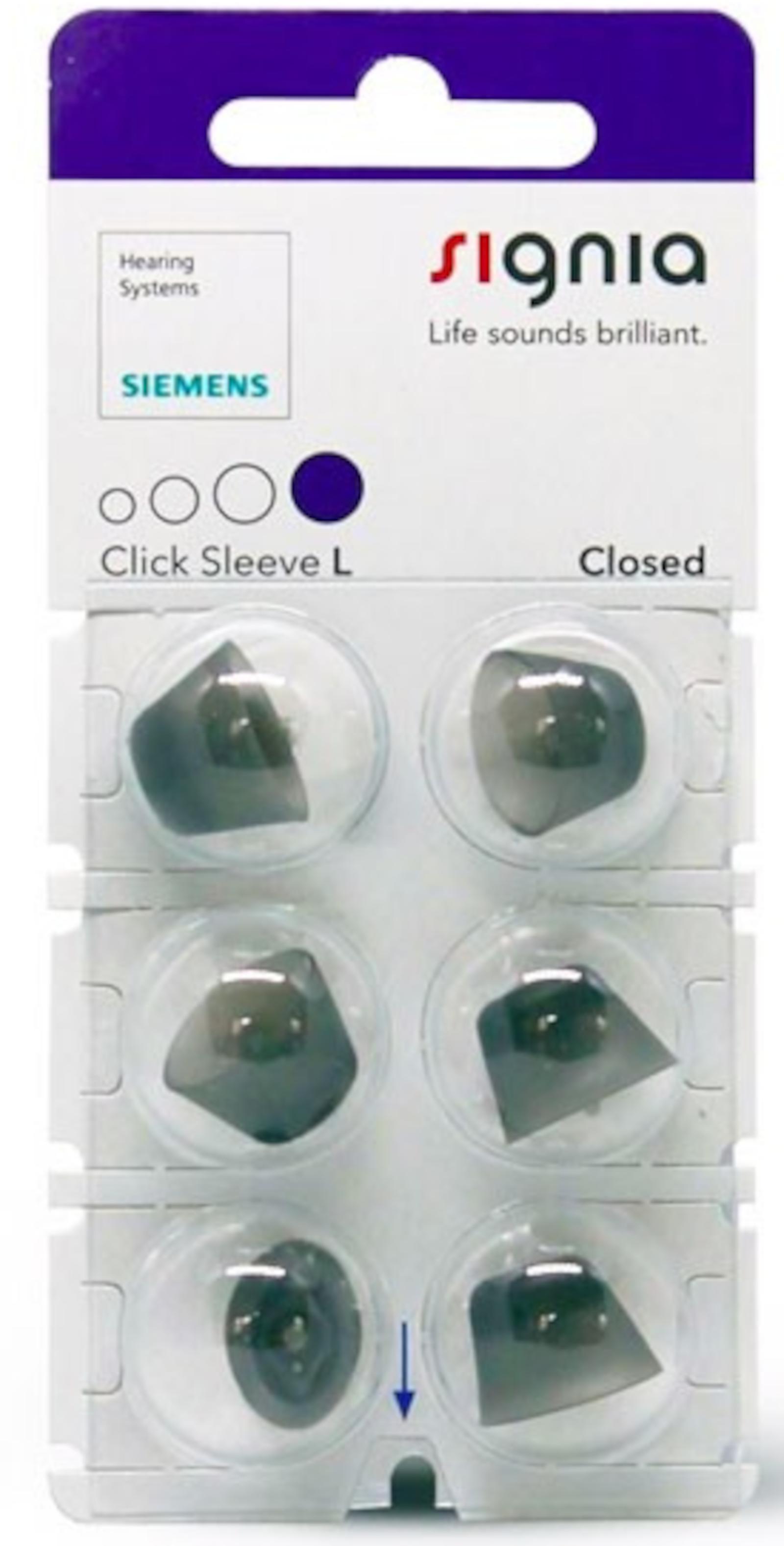 Signia Sleeve 3.0 Closed L Domes 6er Blister Lila Hörgeräteschirmchen Silikon 10992862