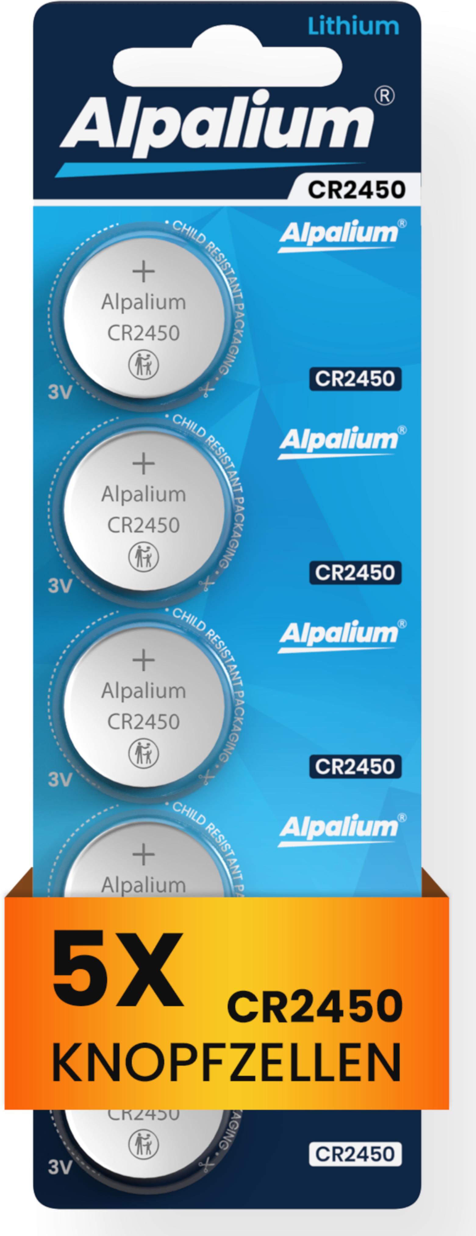 Alpalium CR2450 5er Blister Knopfzelle Lithium 3V für Küchenwaagen medizinische Geräte Schrittzähler 15005450