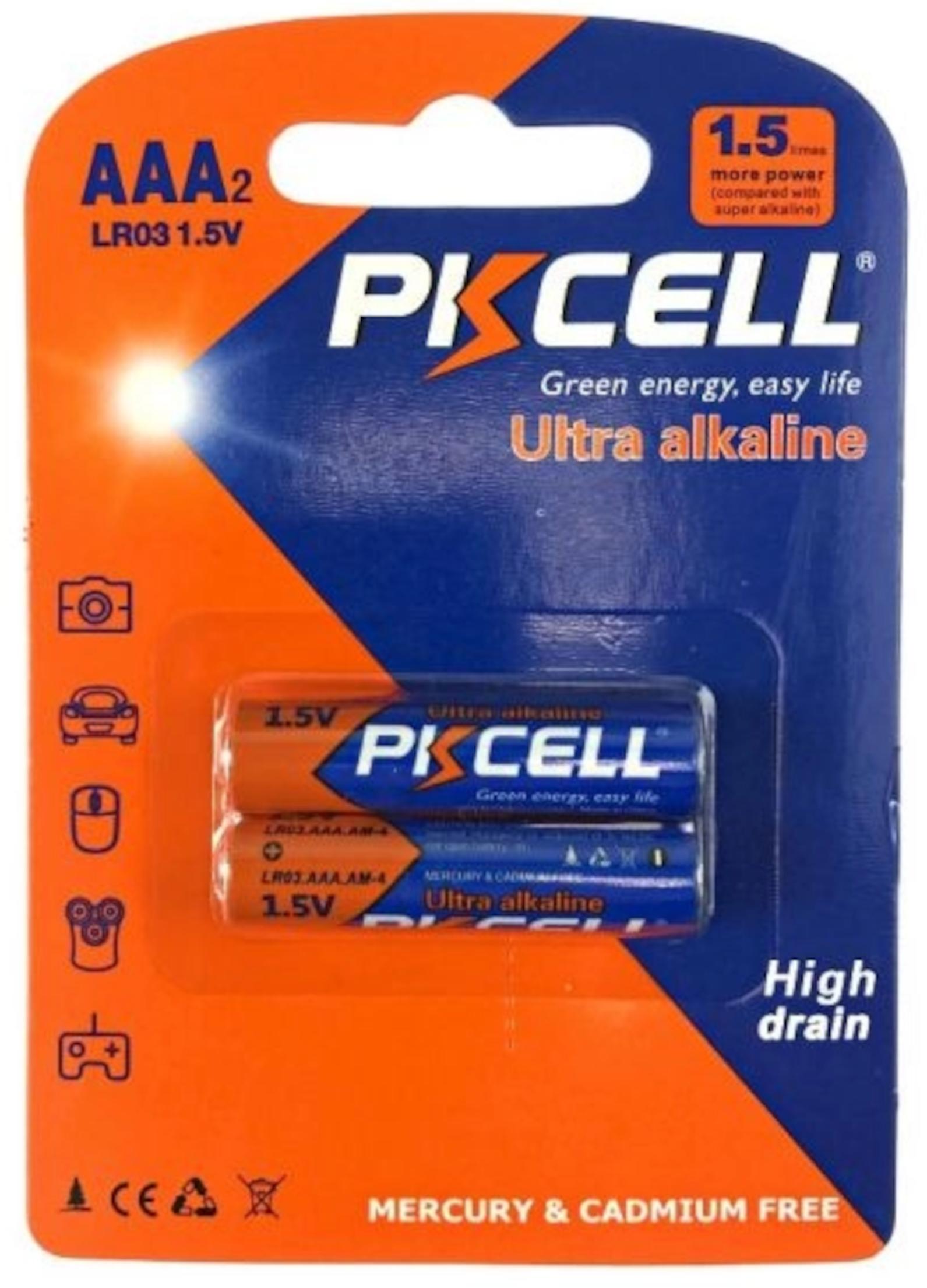 PKCELL Ultra alkaline AAA LR03 2er Blister für Kamera Fernbedienungen 1,5V LR03-4B