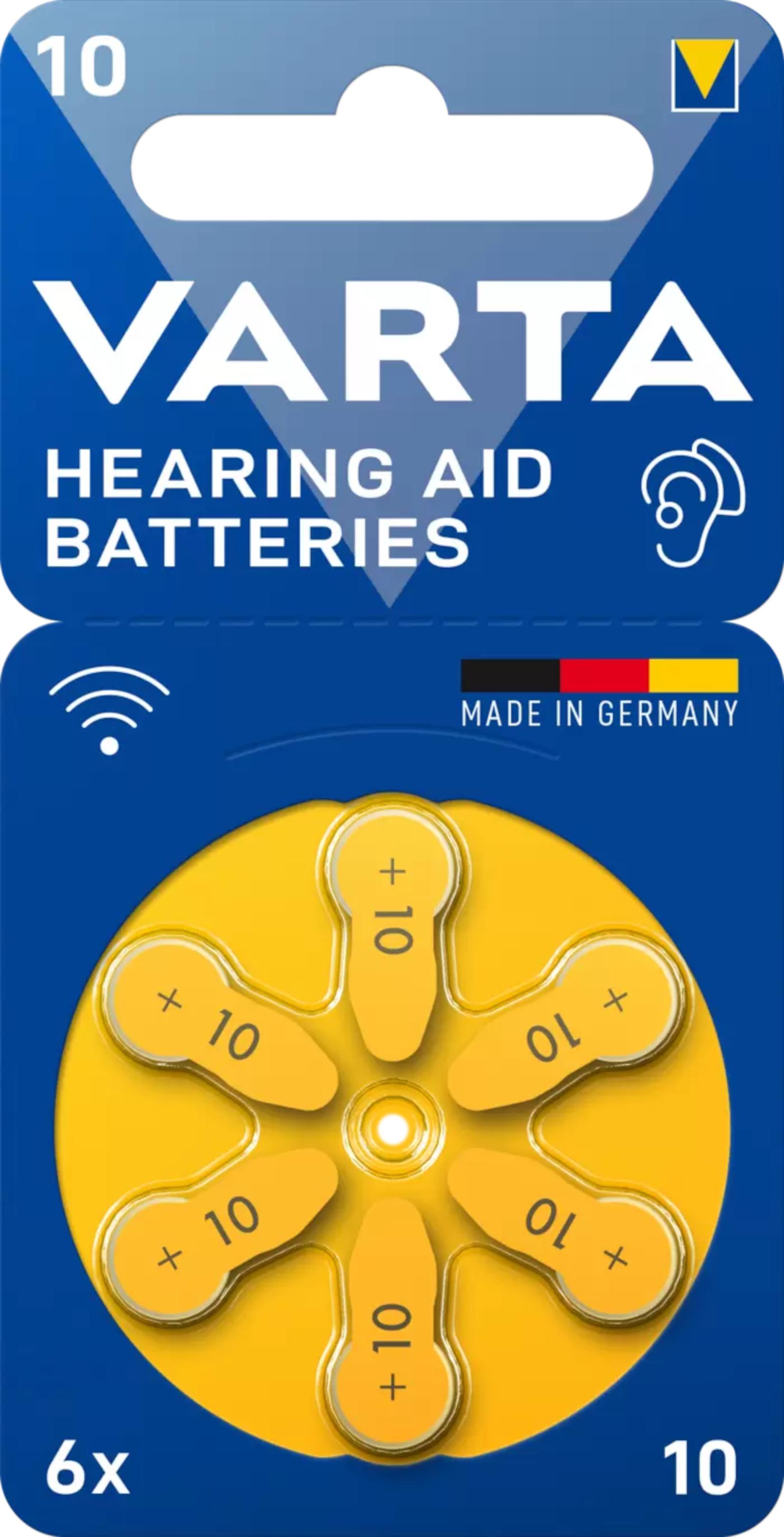 Varta 6er Blister Premium Hörgerätebatterien Gr. 10 Gelb 1,45 Volt 180 mAh Zink-Luft Hearing AID Batterien 24610101416