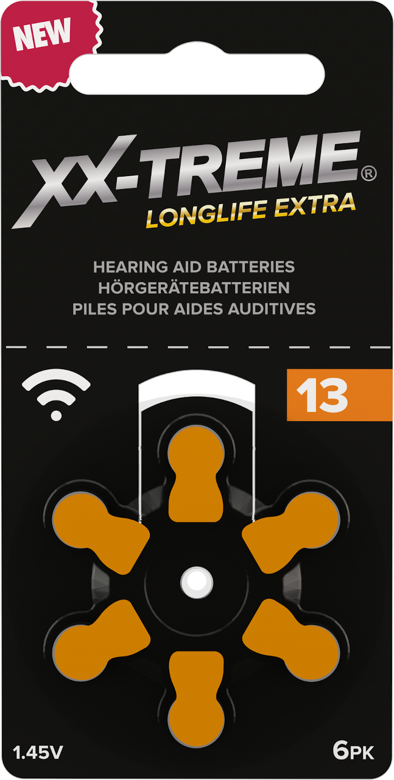 XX-Treme Longlife Extra Hörgerätebatterien Typ 13 konzipiert für höchste Leistung Pack mit 1 Blister à 6 Hörgerätebatterien PR 48 Farbcode orange 1,45 Volt 1021BEY