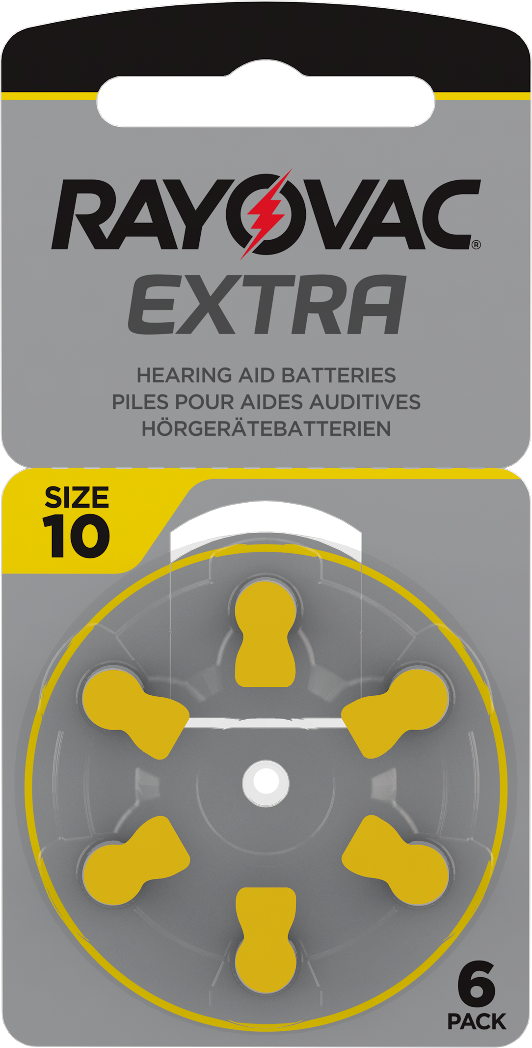 Rayovac 100x Extra Advanced Gr. 10 - 6er Blister Hörgerätebatterien PR70 Gelb 24610 10AU-6XEMF