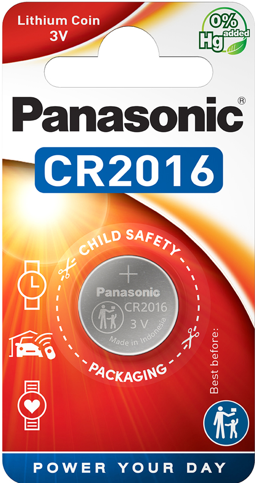 Panasonic 12x Knopfzelle Lithium CR2016 1er Blister 3V CR-2016EL/1B