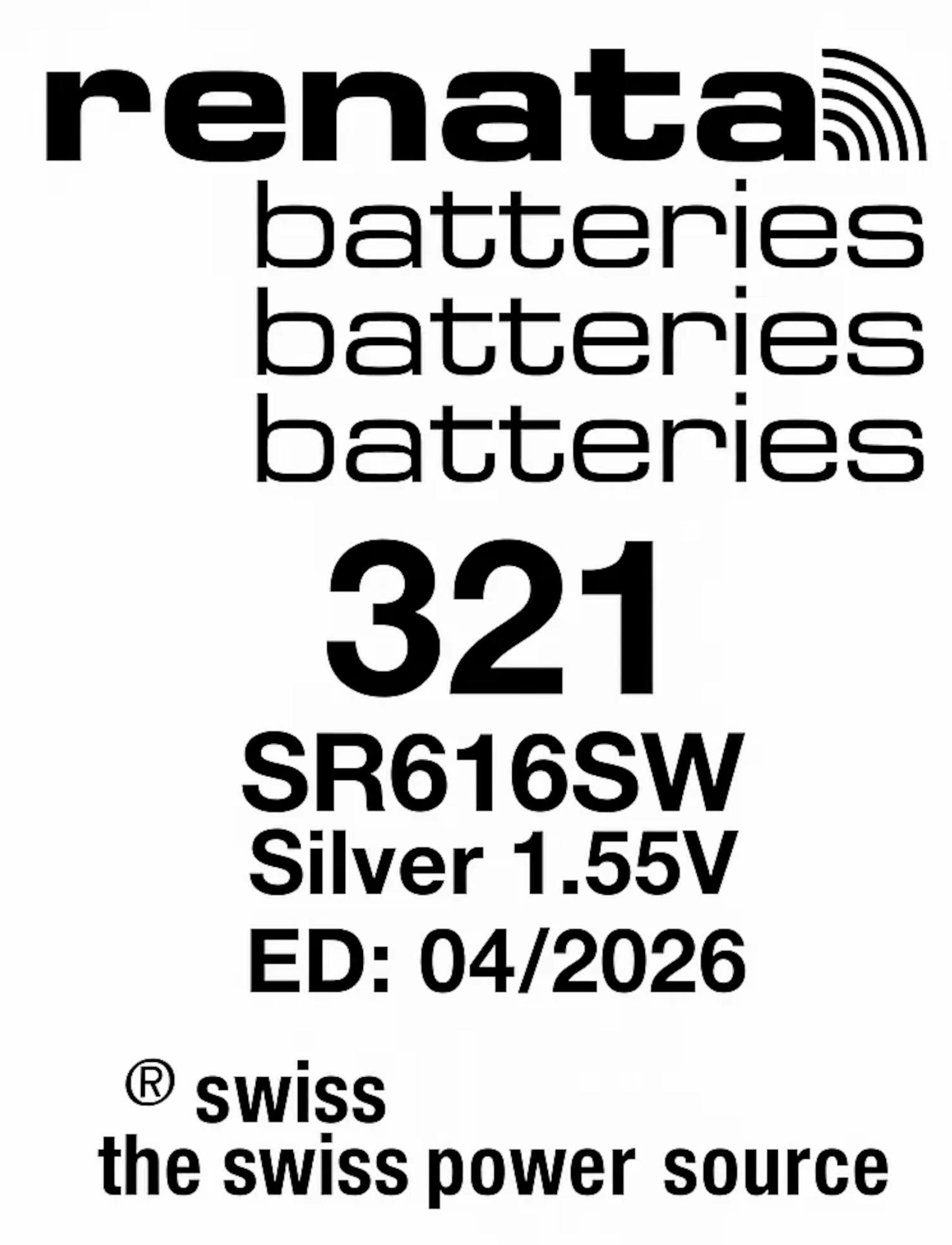 Renata 321 Uhrbatterie Silberoxid Batterie Blister SR616SW Knopfzelle 1,55V 321