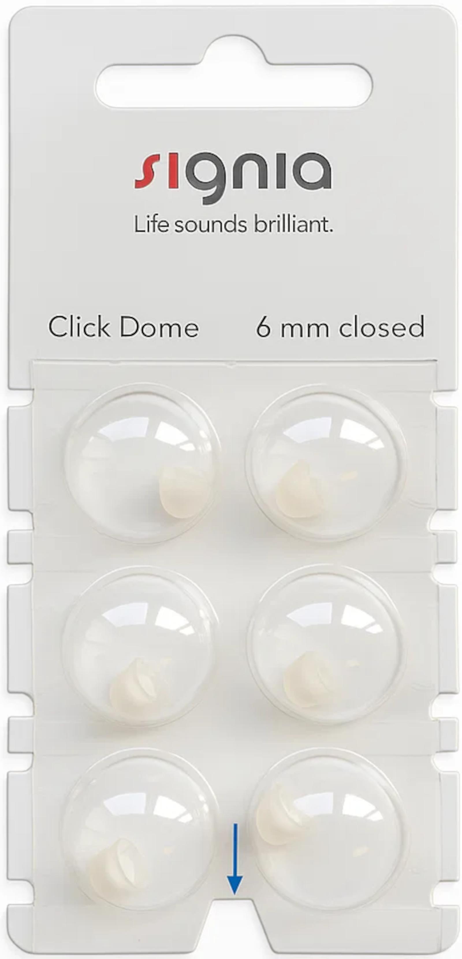 Signia Click 6 mm closed Domes 6er Blister Weiß Hörgeräteschirmchen Silikon connexx 10426017