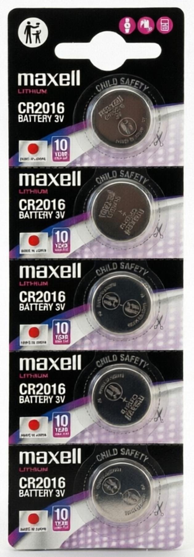 Maxell CR2016 Batterie 5er Blister 3V Lithium Knopfzelle CR2016