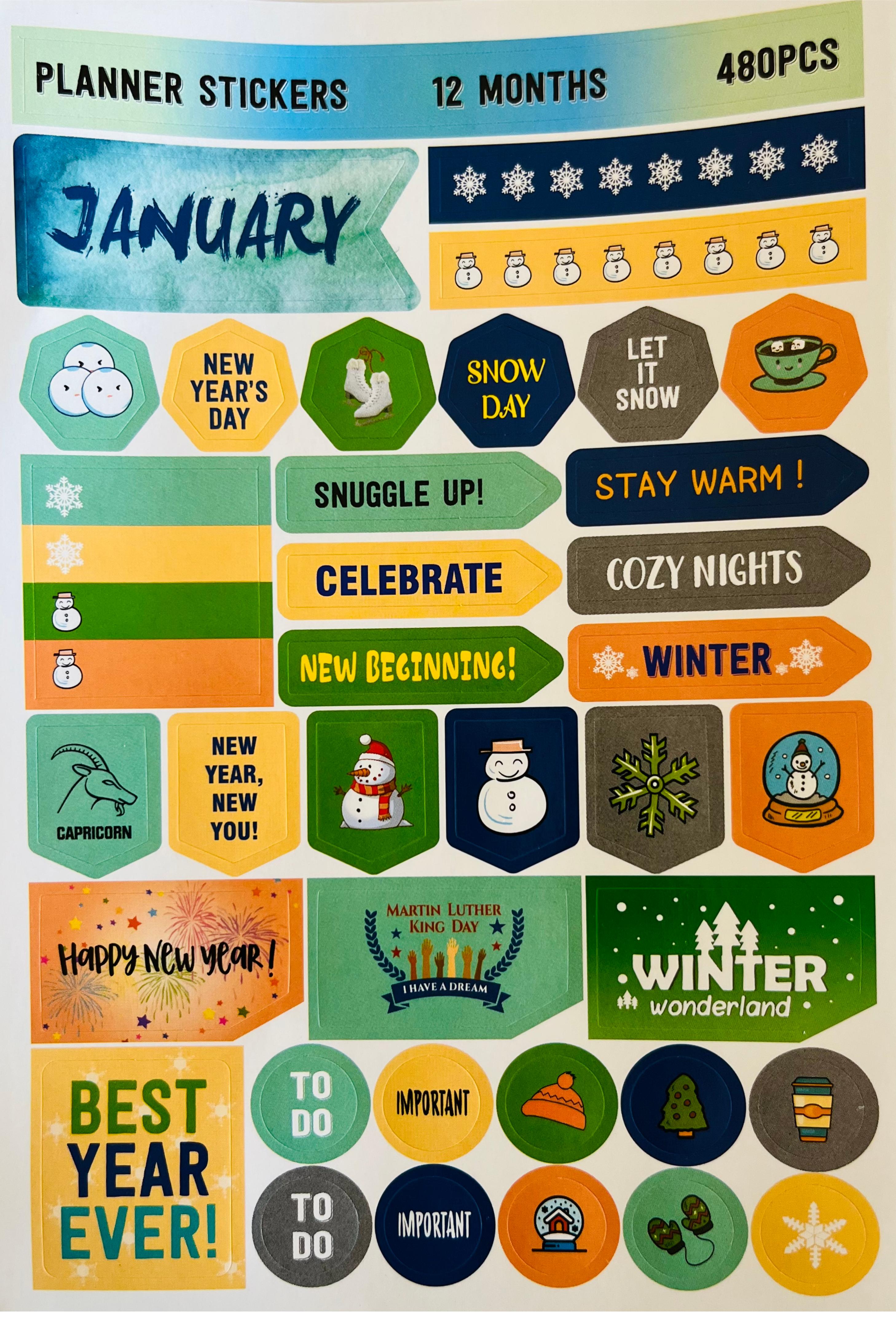 EWANTO 12er Sticker-Set für 12 Monate Jahreszeiten- Sticker Planner STKJD-12