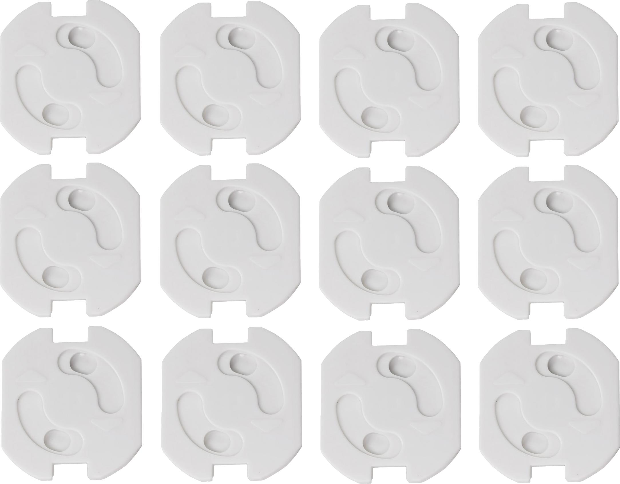 EWANTO 12er Set Steckdosenschutz Kindersicherung Drehmechanismus Weiß mit Klebeband Steckdose Steckdosensicherung Schutzkontakt Europa Kleinkind Baby SCHUKO-001