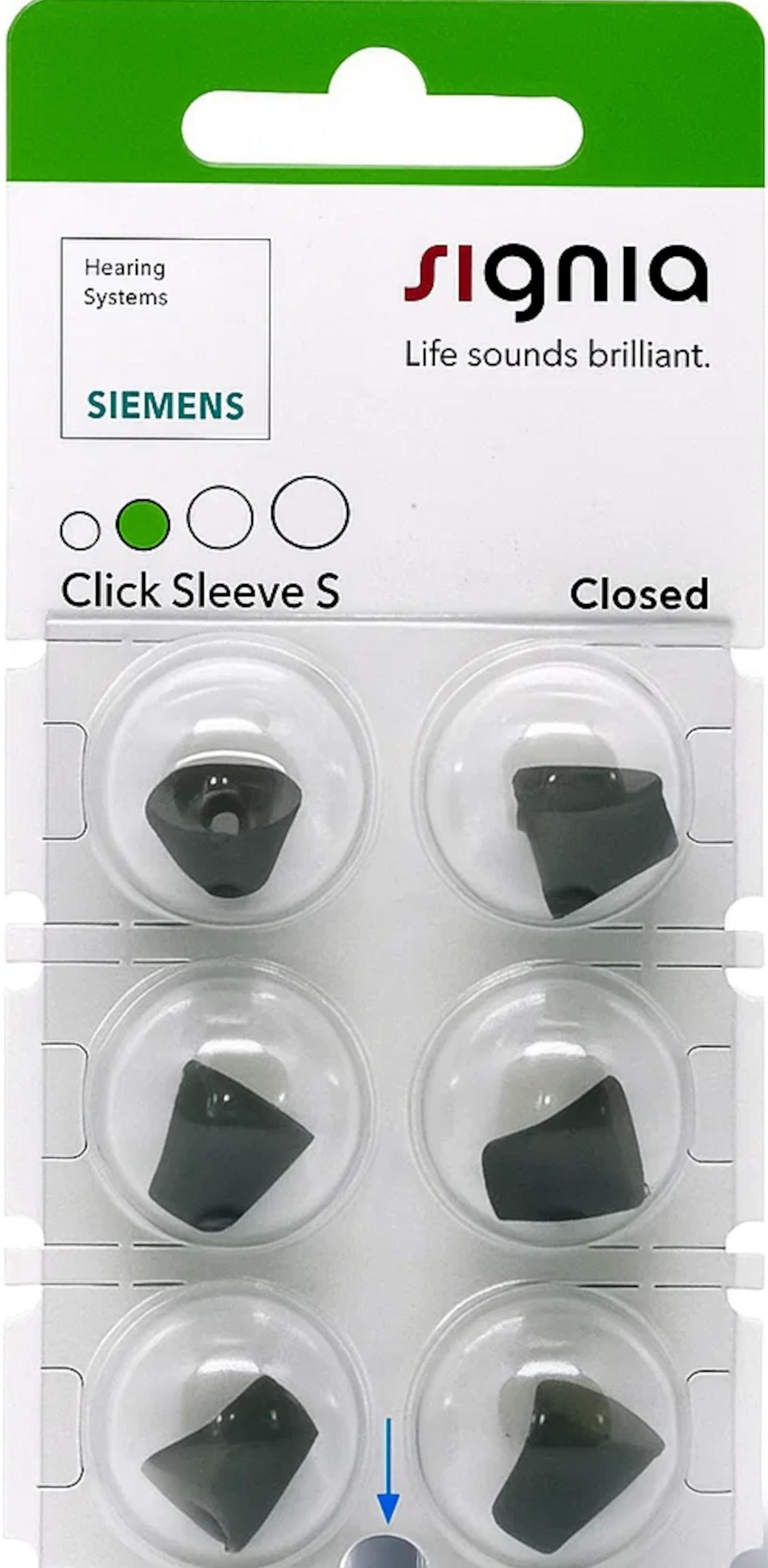 Signia Click Sleeve Closed S Domes 6er Blister Grün Hörgeräteschirmchen Silikon 10951042